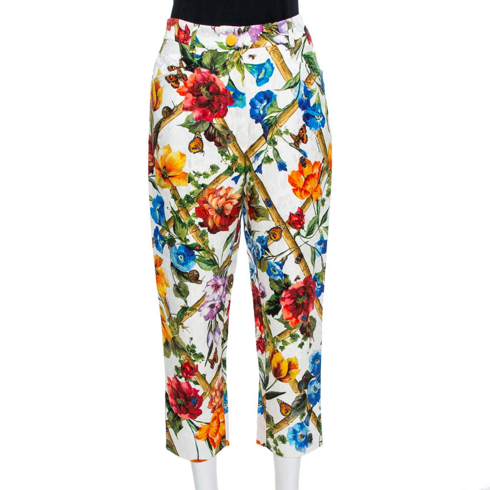 Dolce & Gabbana Floral Print Cotton Jacquard Cropped Pants M