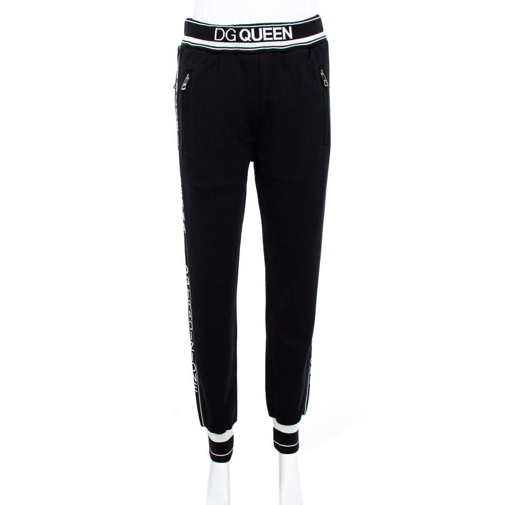 Dolce & Gabbana Black Cotton DG Queen Track Jersey Trouser XS