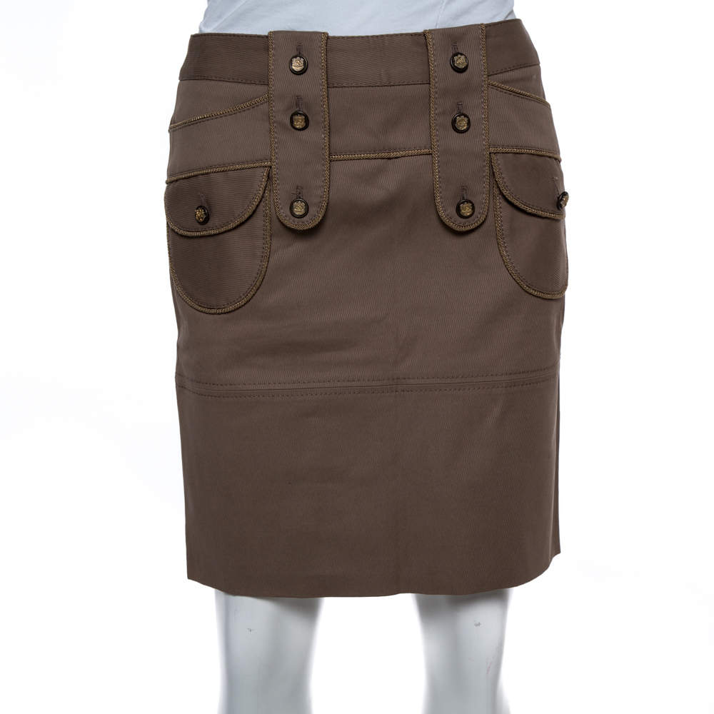 Pre Owned Dolce & Gabbana Brown Cotton Button Detail Mini Skirt S