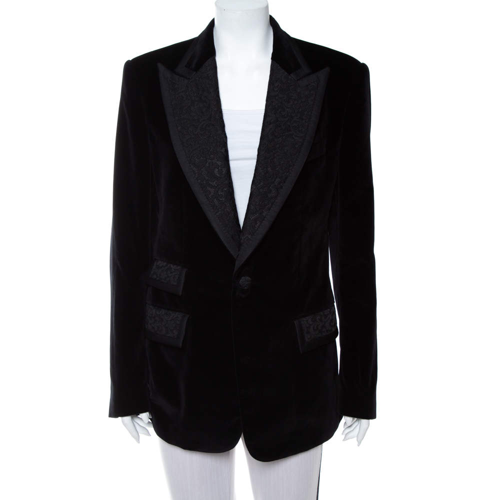 Pre Owned Dolce & Gabbana Black Velvet Casino Tuxedo Jacket L