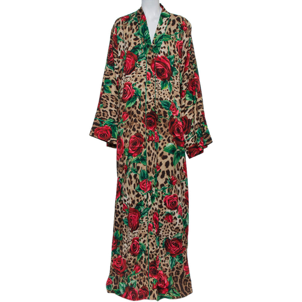 Dolce & Gabbana Animal & Rose Printed Silk Abaya L