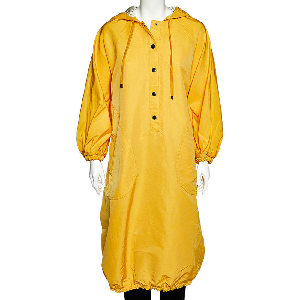 Dolce & Gabbana Yellow Cotton Half Button Oversized Hooded Parka Coat S