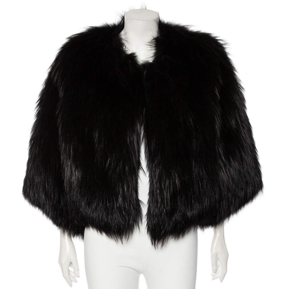 Pre Owned كارديغان دولتشي أند غابانا مفتوح من الأمام فرو أسود مقاس متوسط