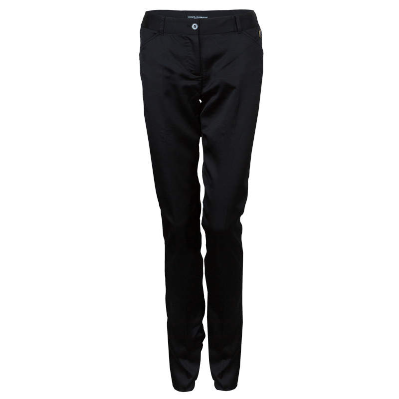 Pre Owned Dolce & Gabbana Black Satin Trousers S