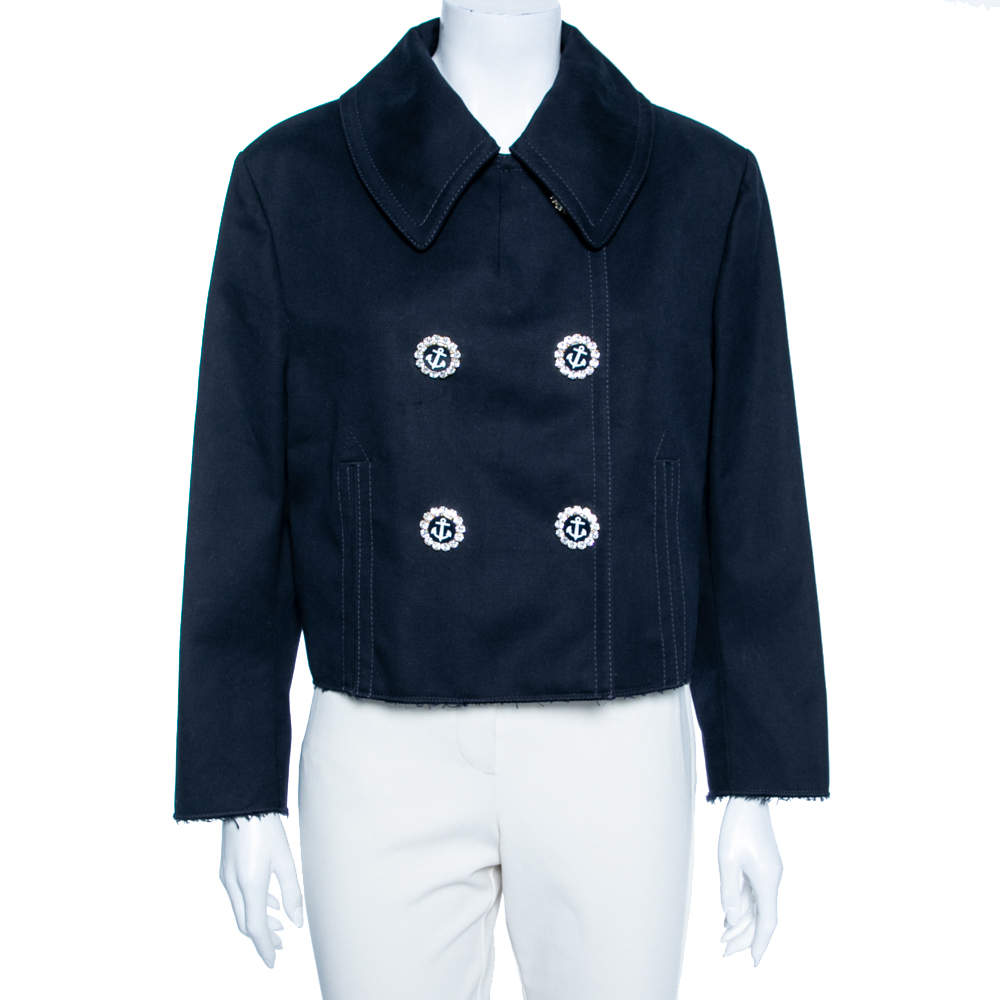 Pre Owned Dolce & Gabbana Navy Blue Cotton Double Breasted Cropped Jacket L