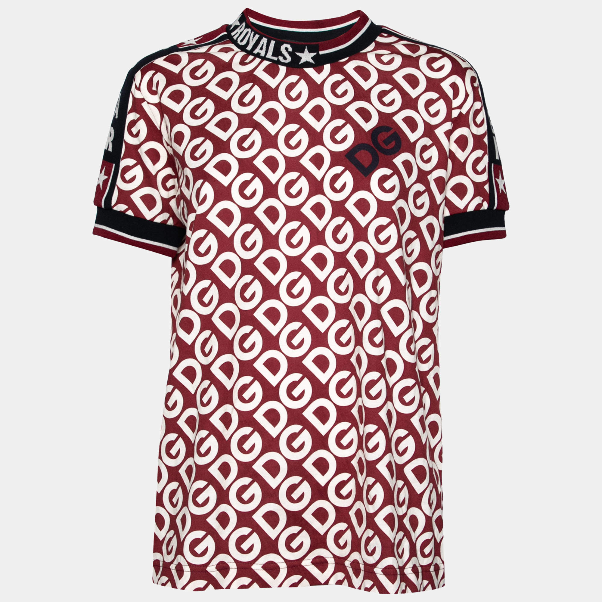 Pre Owned Dolce & Gabbana Red DG Mania Print Cotton Jersey T Shirt L