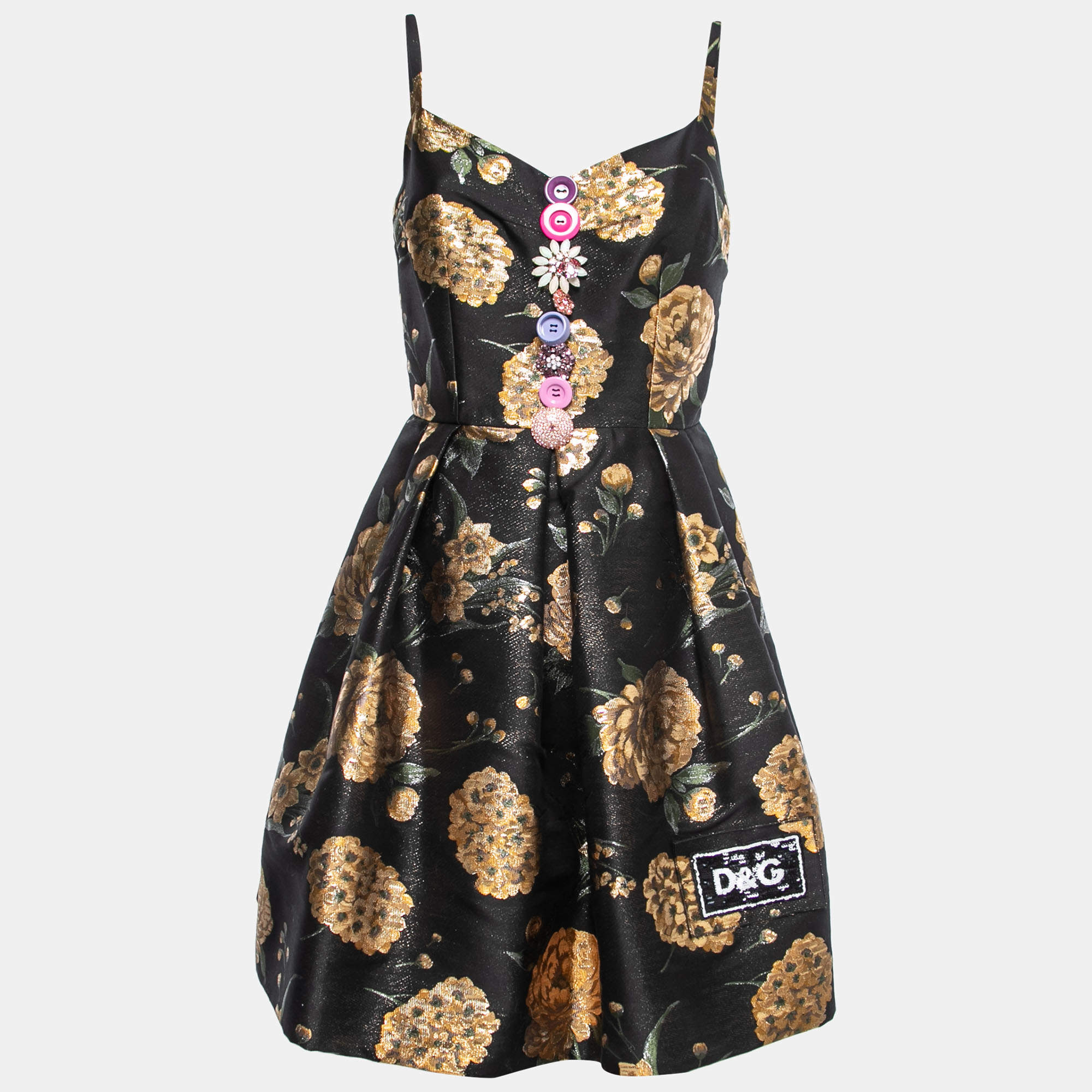 Pre Owned Dolce & Gabbana Black Metallic Floral Jacquard Mini Dress M