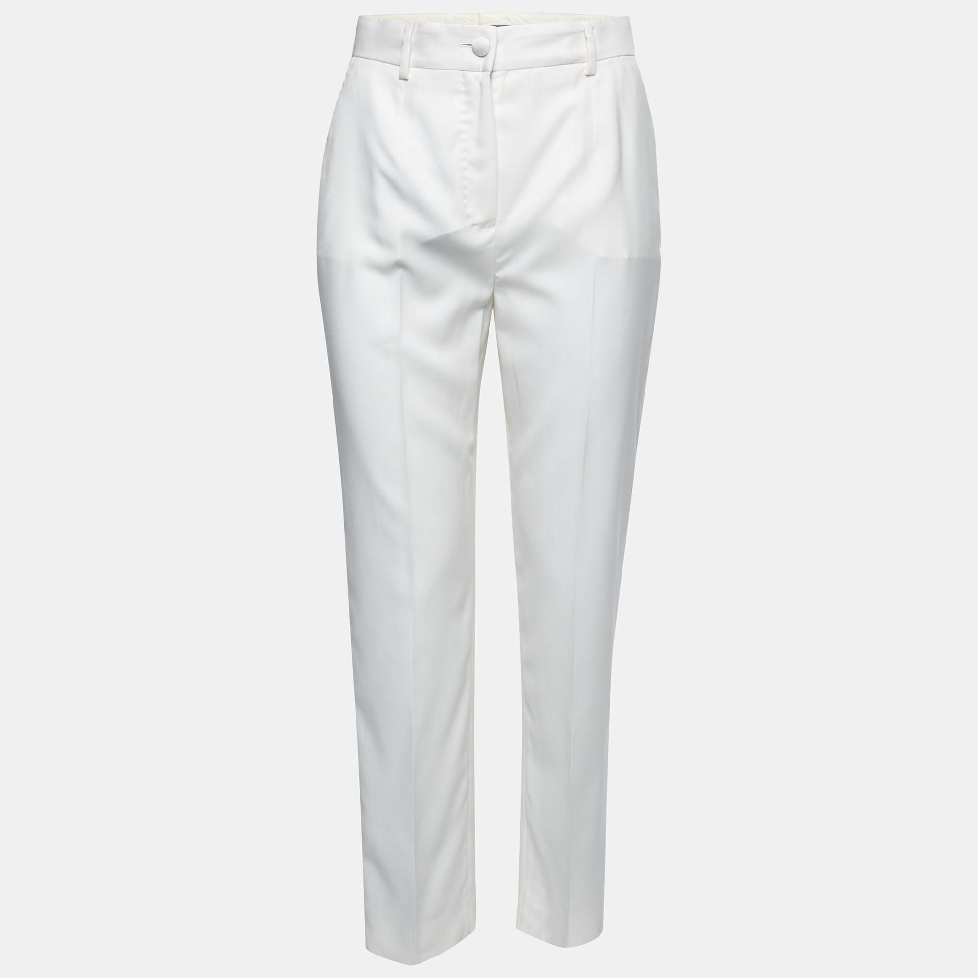 مملوكة مسبقًا Dolce & Gabbana White Wool Side Stripe Tapered Trousers S