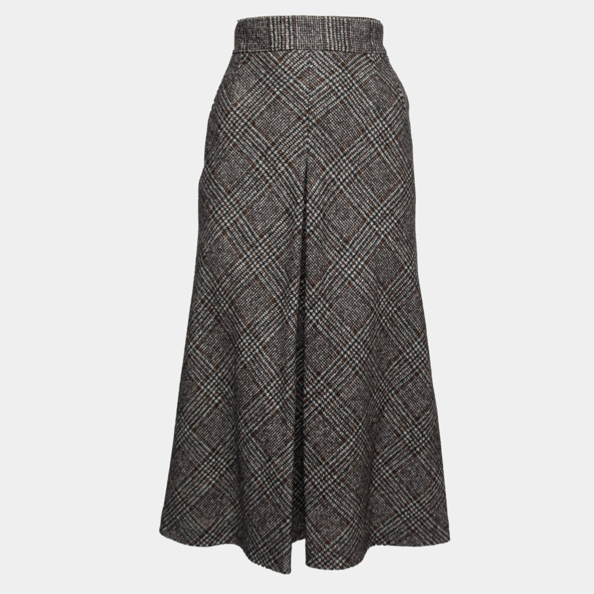 Pre Owned Dolce & Gabbana Brown Plaid Wool & Alpaca Skirt XL