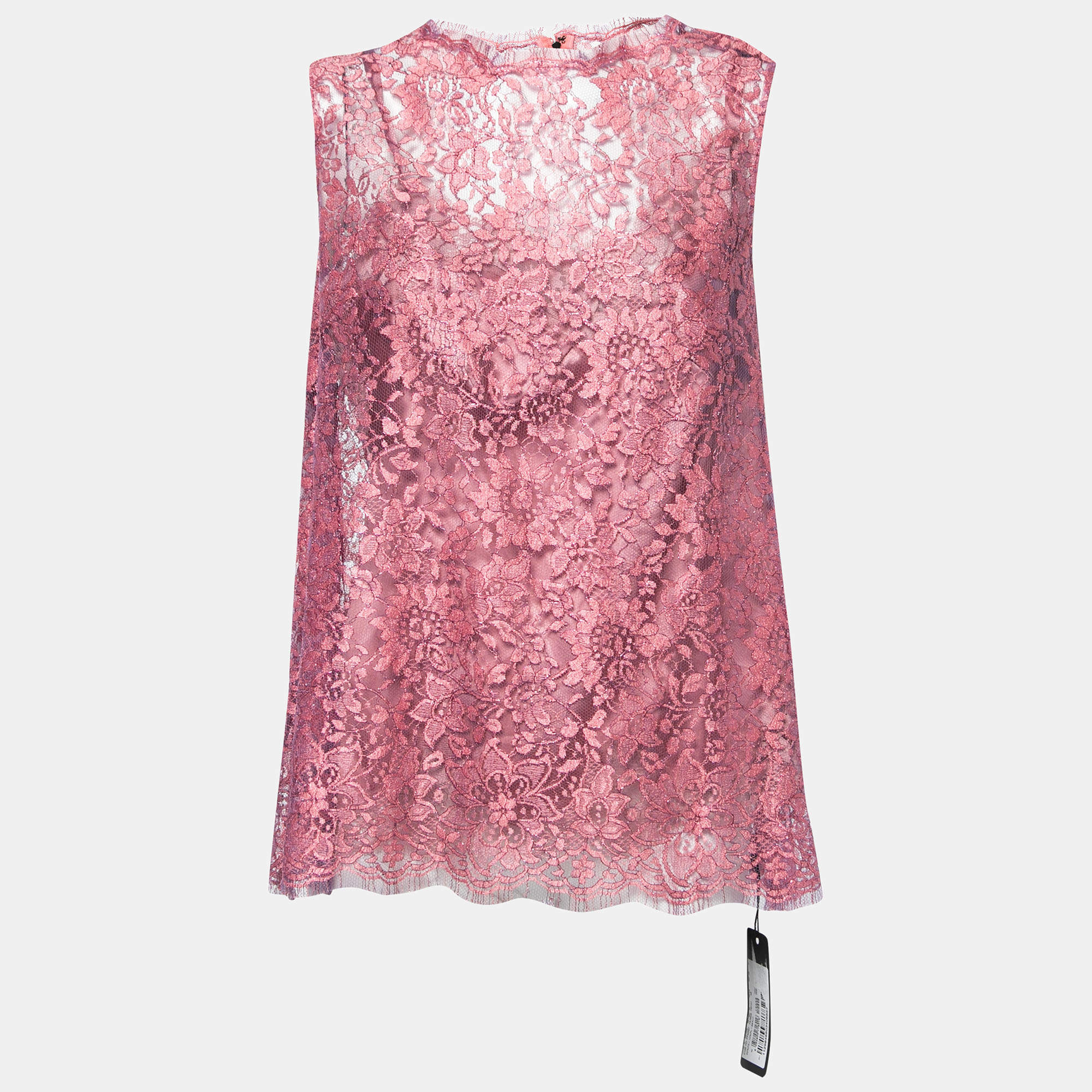 Pre Owned Dolce & Gabbana Pink Lurex Lace Sleeveless Top L