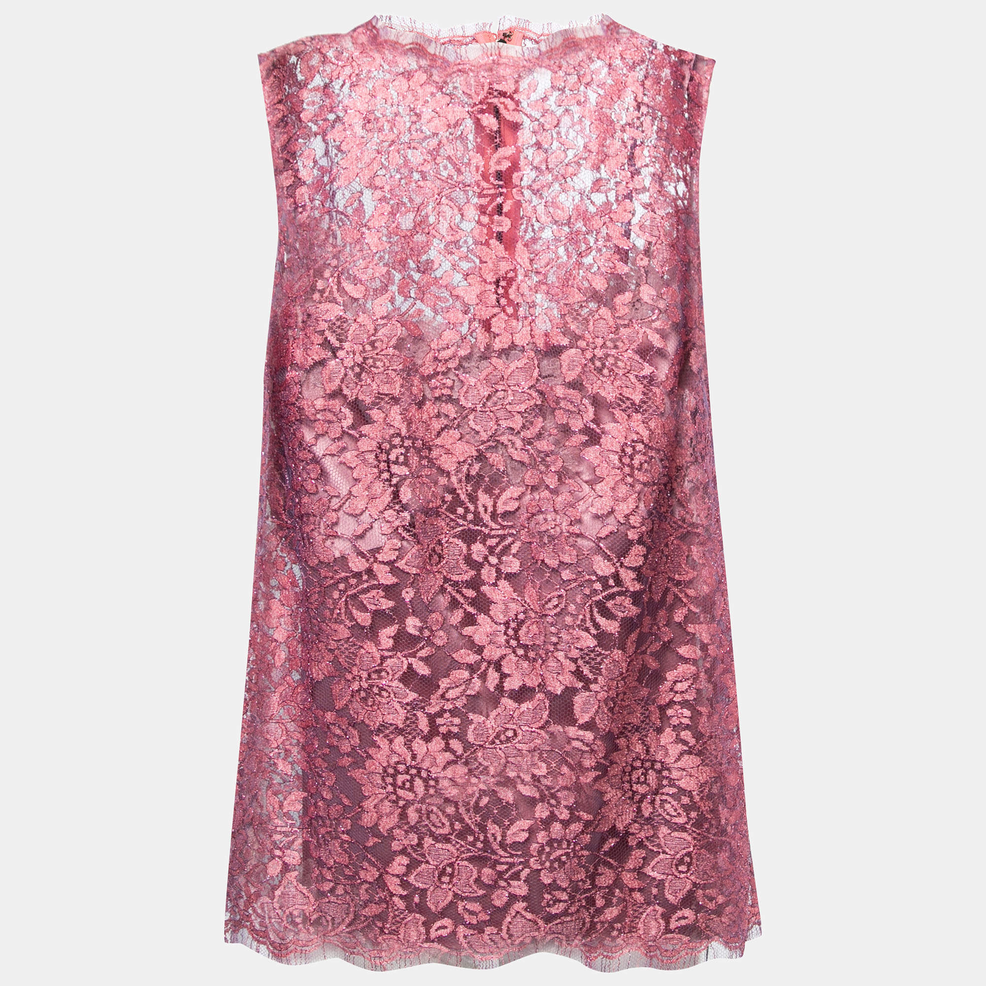 Pre Owned Dolce & Gabbana Pink Lurex Lace Sleeveless Top M