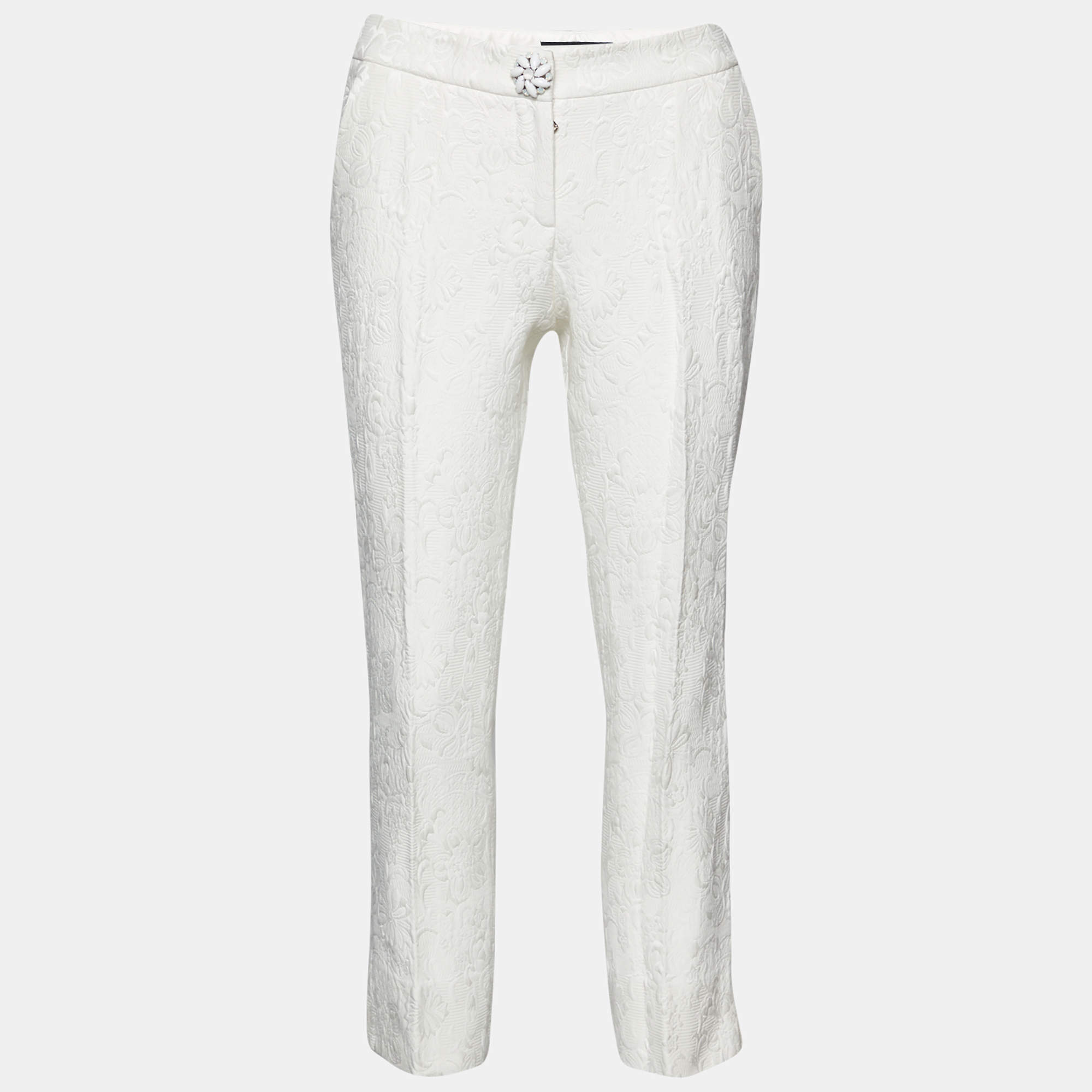 مملوكة مسبقًا Dolce & Gabbana White Brocade Tapered Leg Pants XS