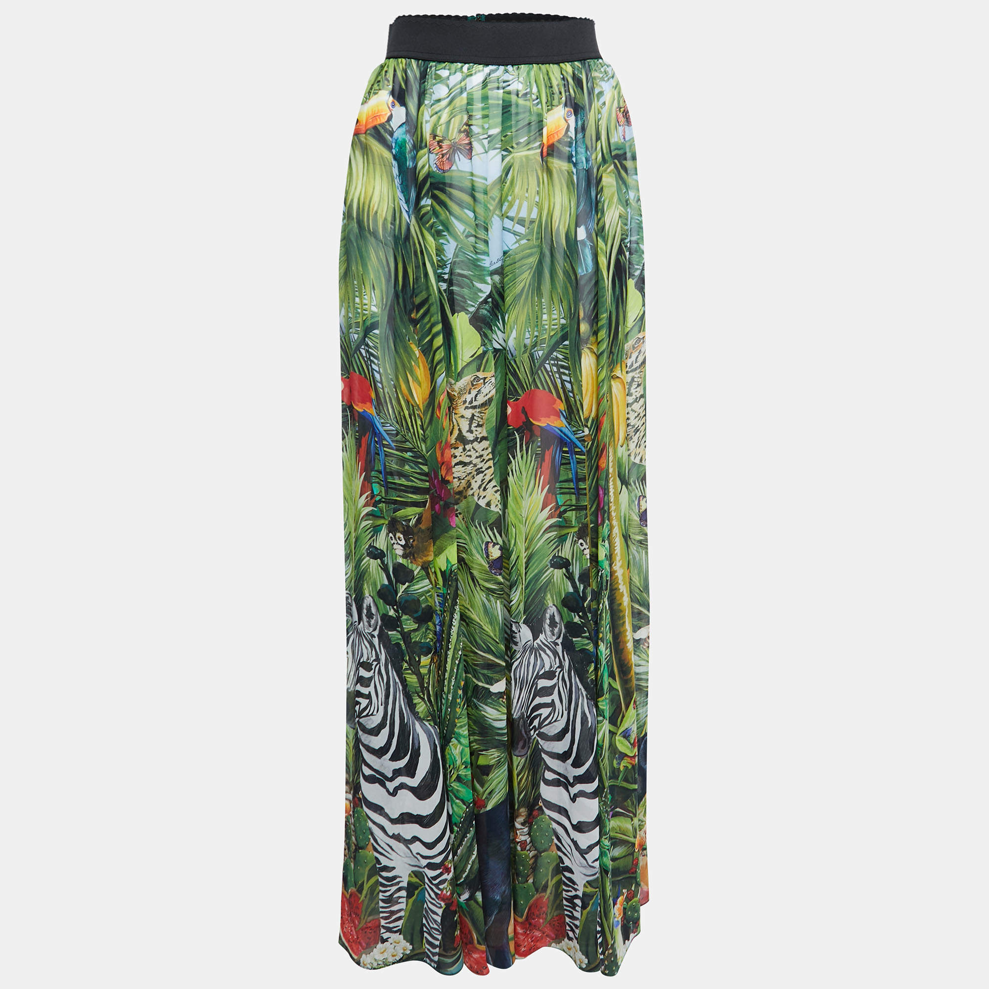 مملوكة مسبقًا Dolce & Gabbana Green Printed Silk Chiffon Maxi Skirt M