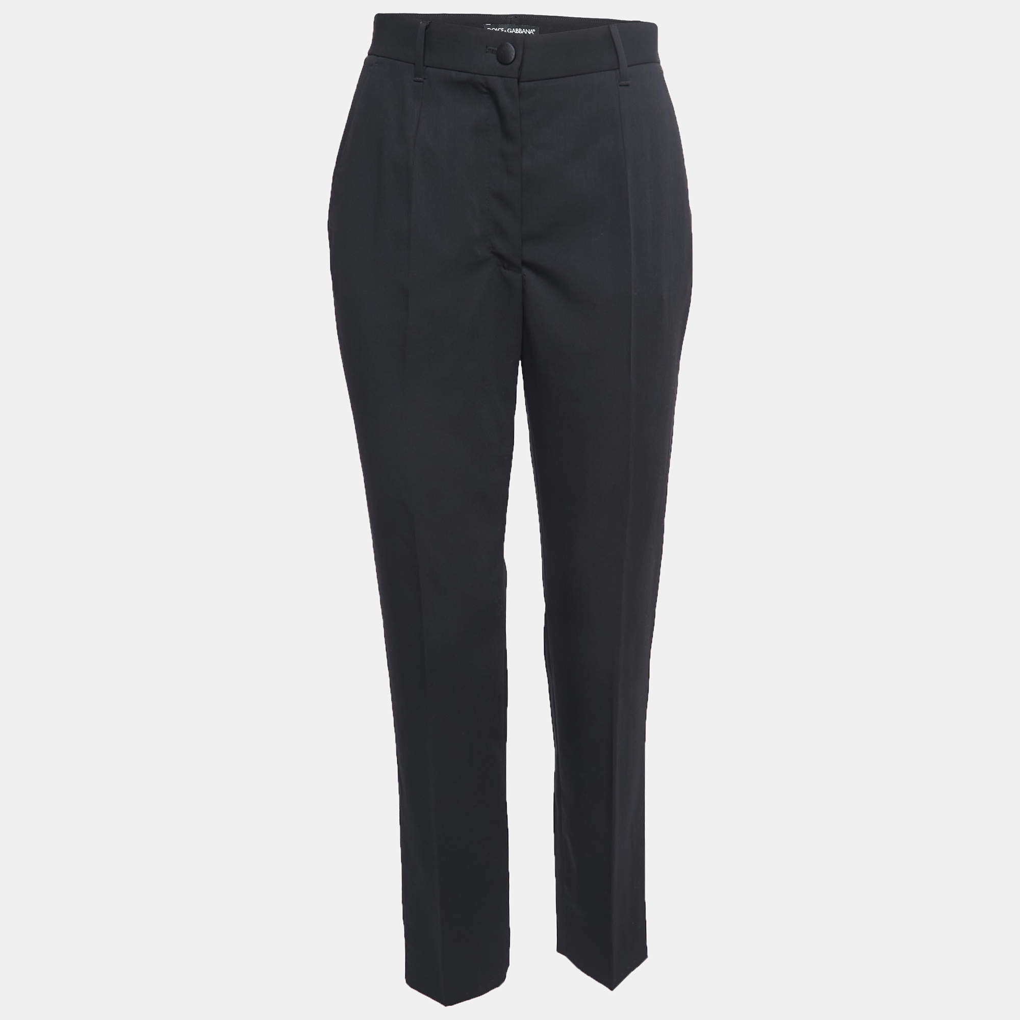 Pre Owned Dolce & Gabbana Black Wool Tapered Leg Trousers S