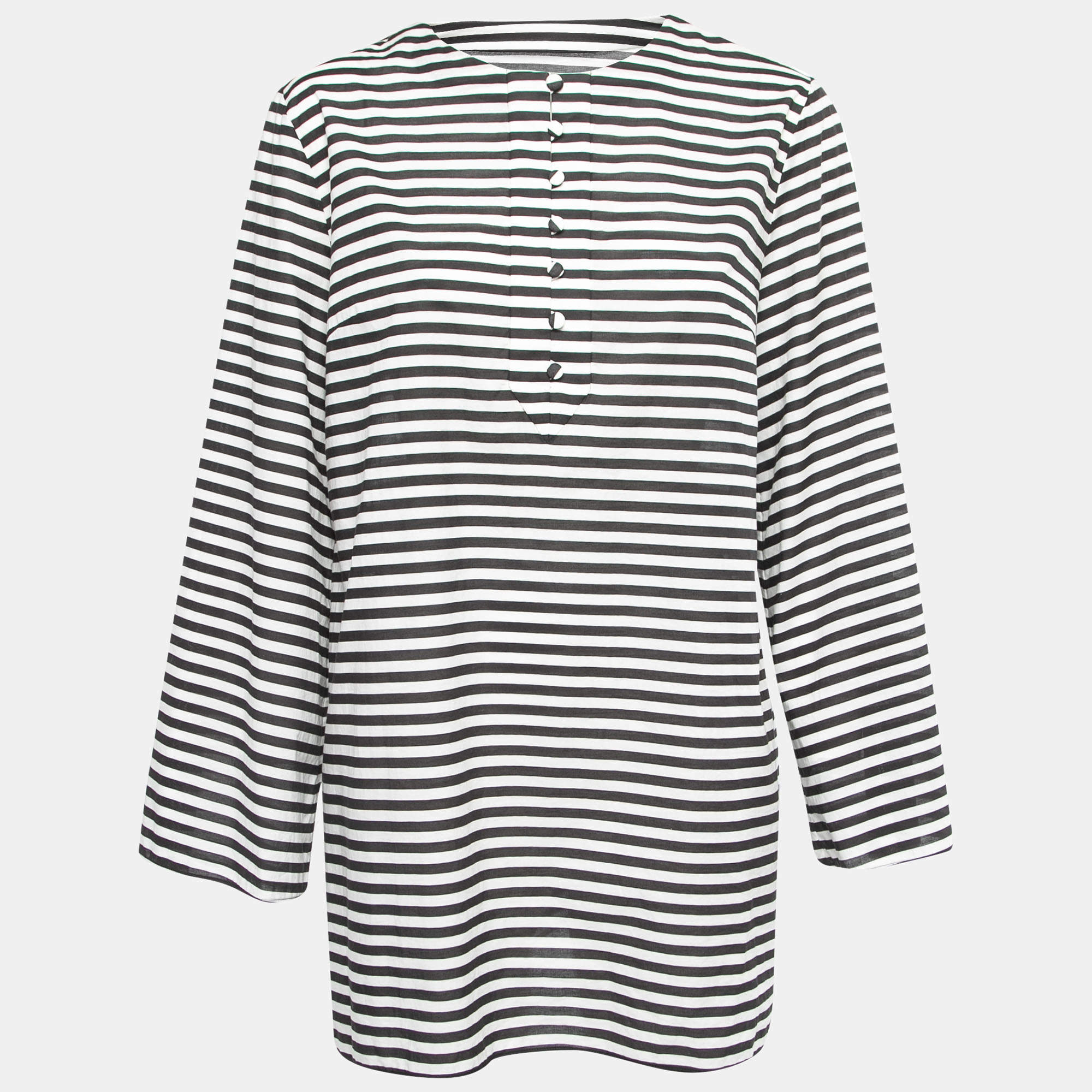 Pre Owned Dolce & Gabbana Black & White Striped Cotton Long Sleeve Top M