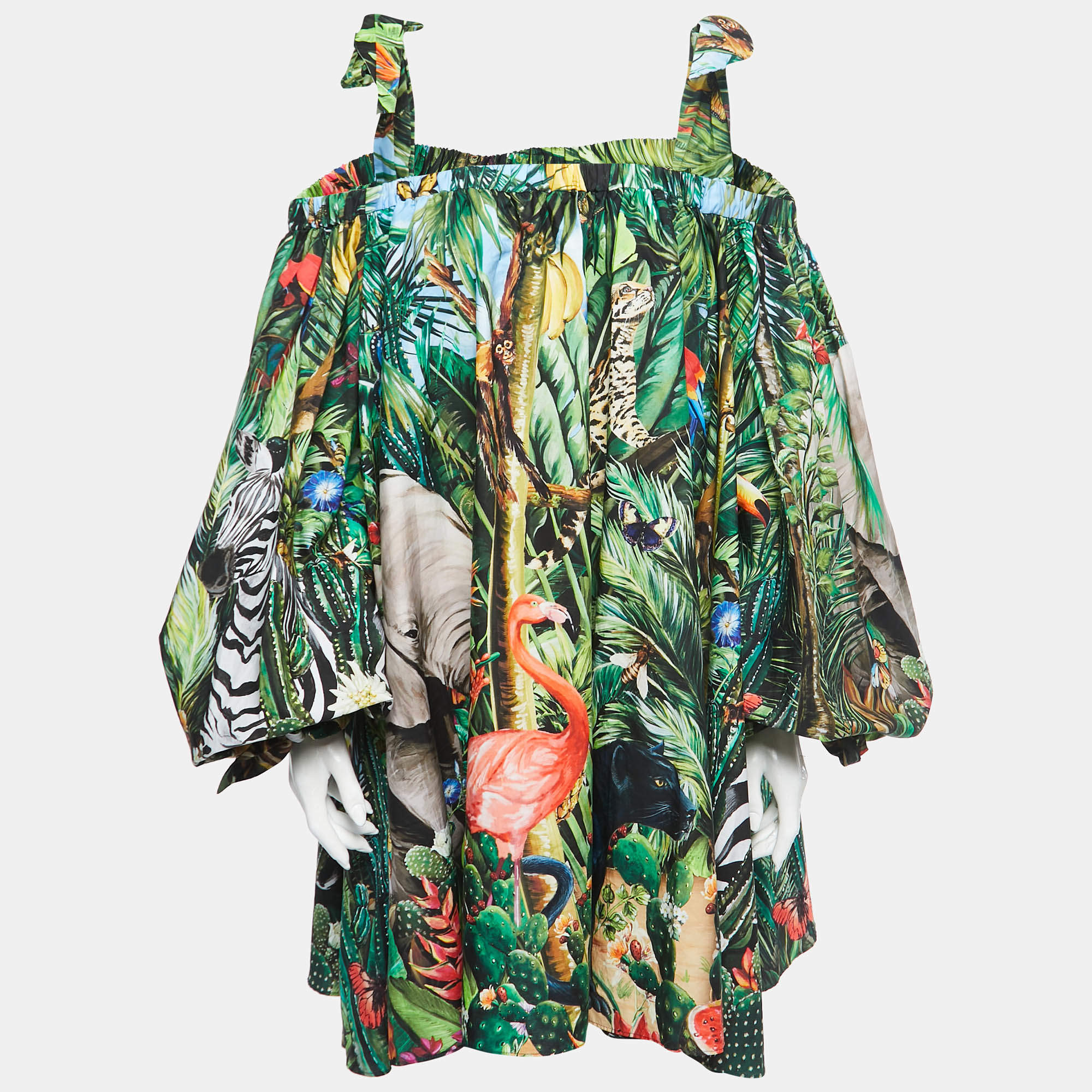 Pre Owned Dolce & Gabbana Multicolor Printed Cotton Cold Shoulder A-Line Mini Dress M