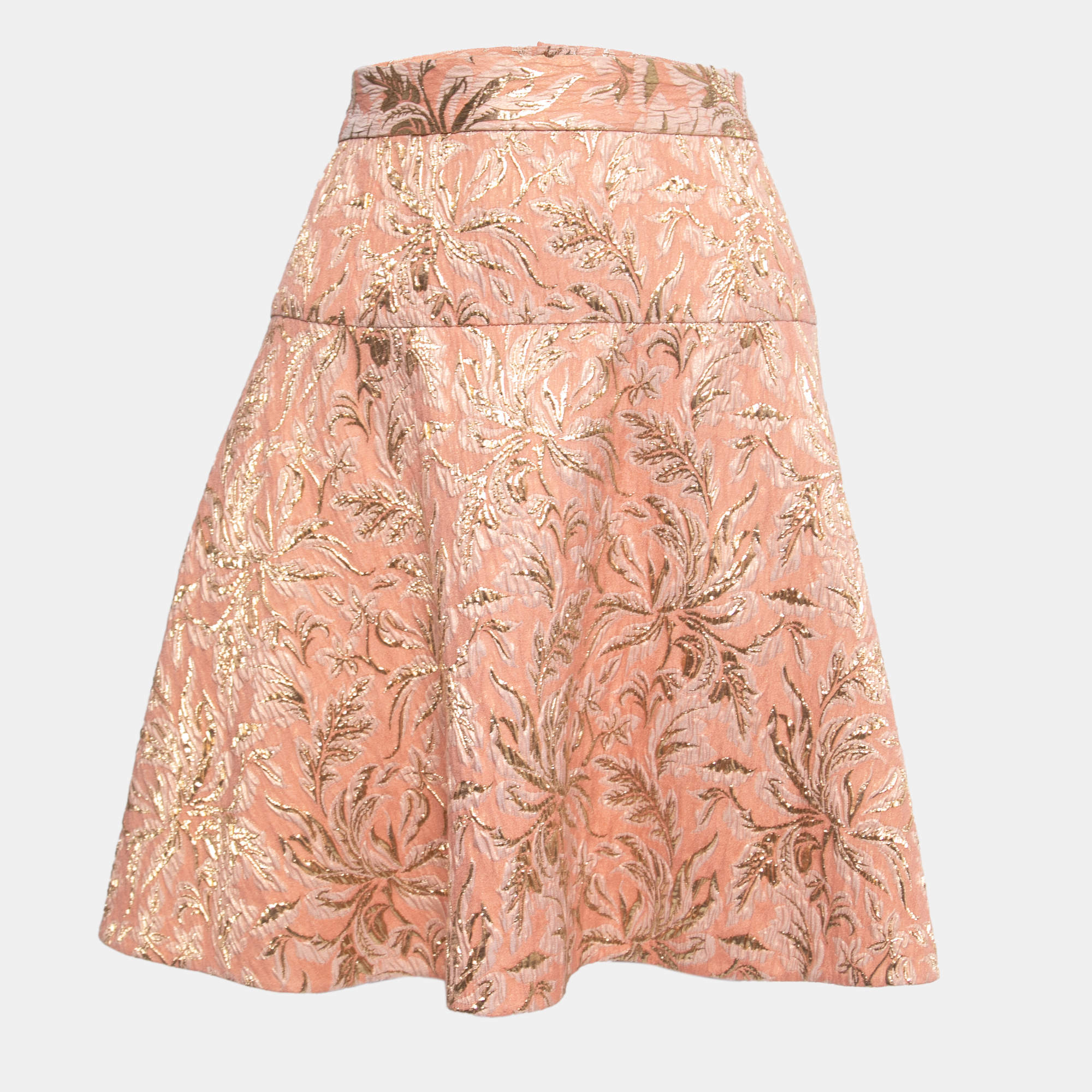 Pre Owned Dolce & Gabbana Pink Floral Jacquard Flared Mini Skirt M