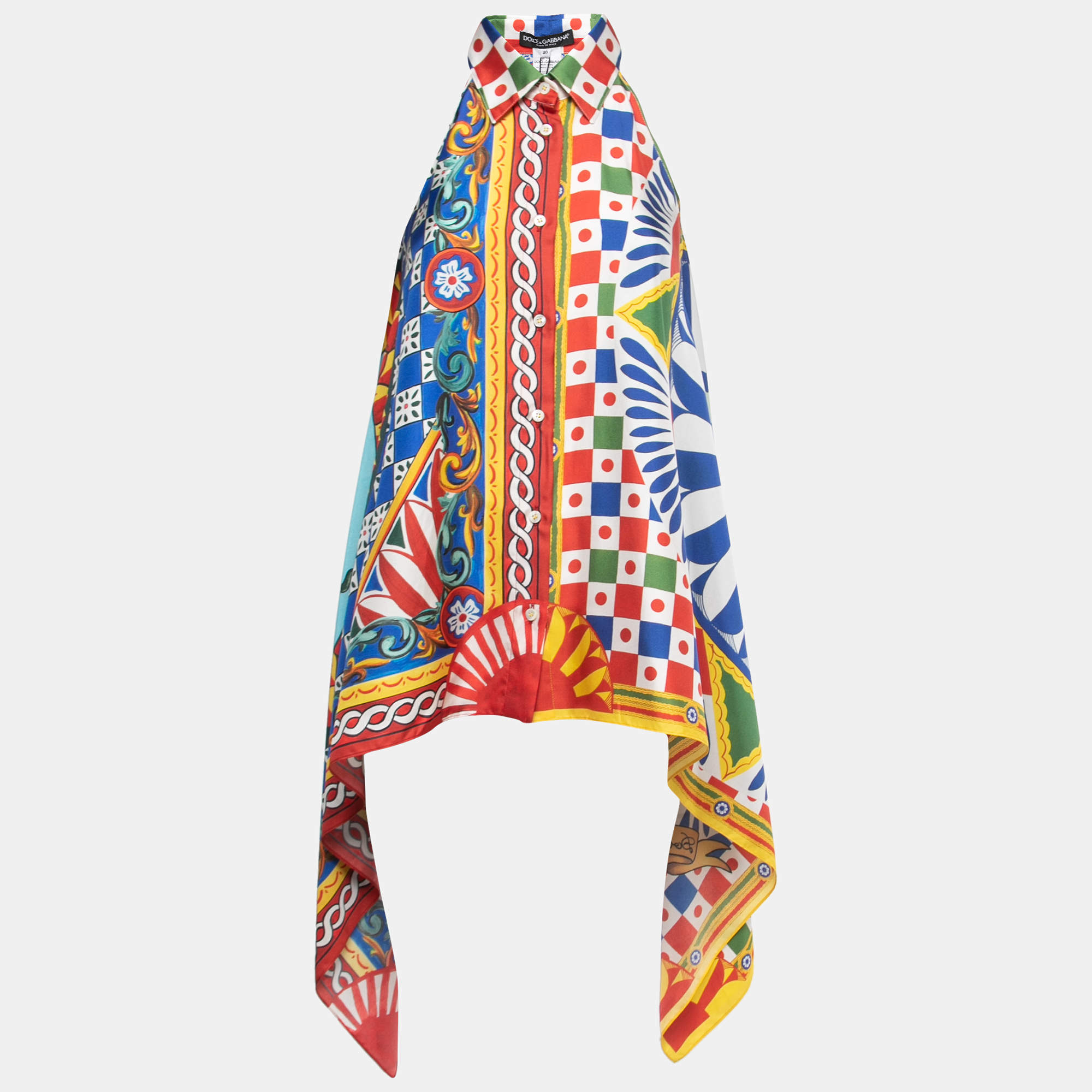 Pre Owned Dolce & Gabbana Multicolor Printed Silk Asymmetrical Top S