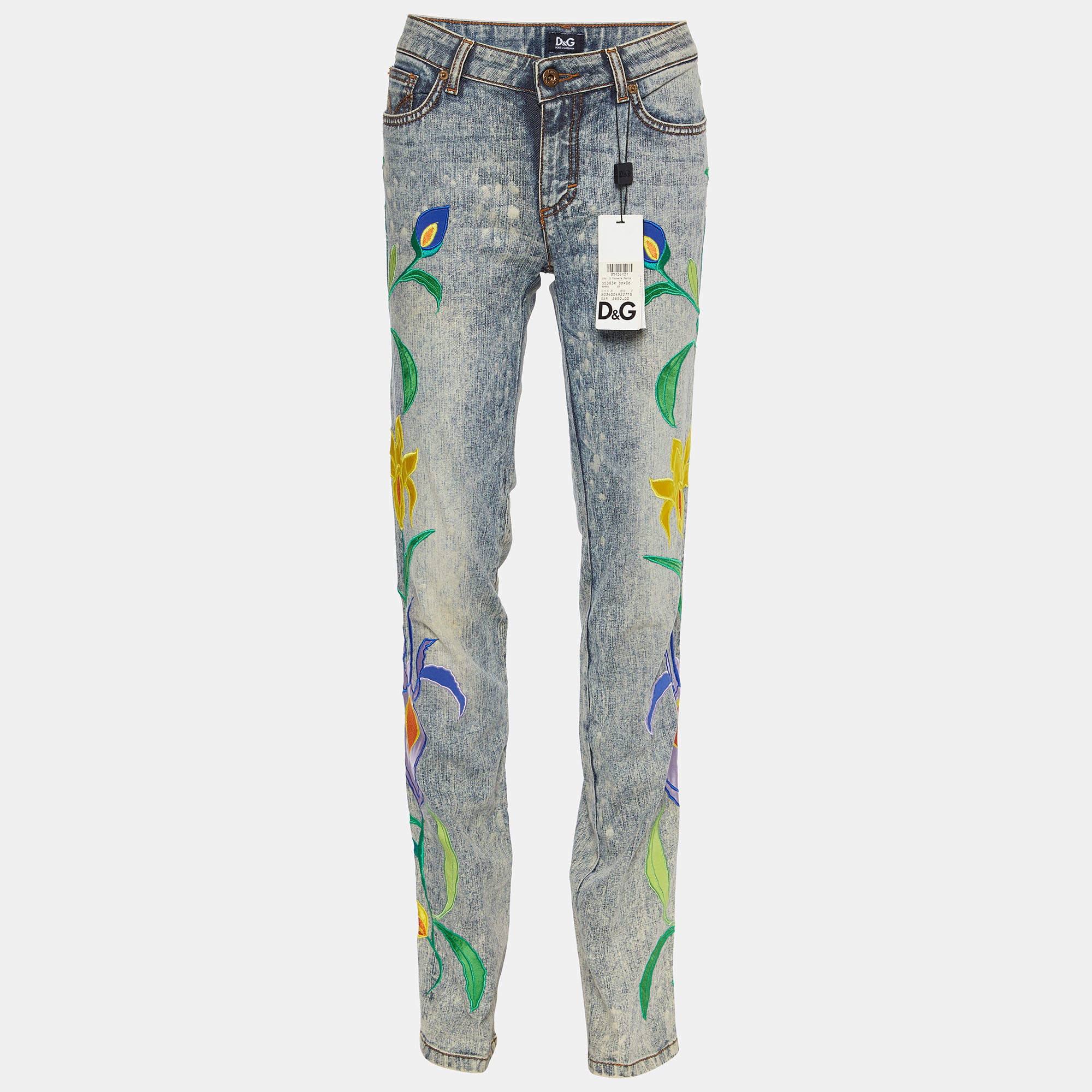 Pre Owned D&G Light Blue Denim Floral Applique Jeans M