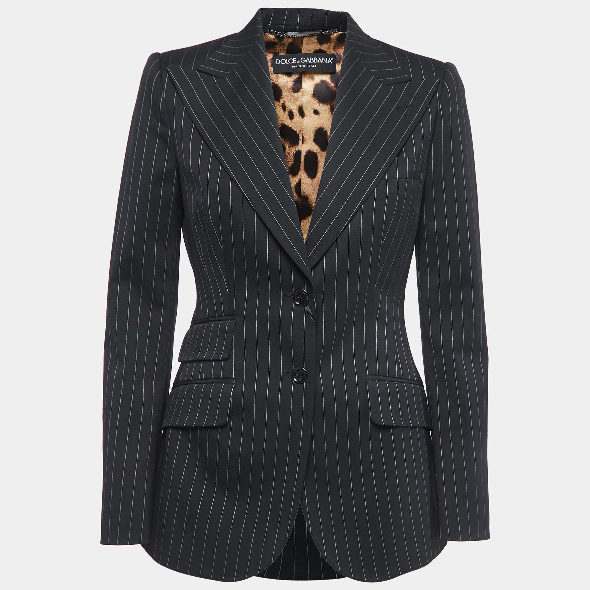 Pre Owned Dolce & Gabbana Black Striped Wool Tailored Blazer S