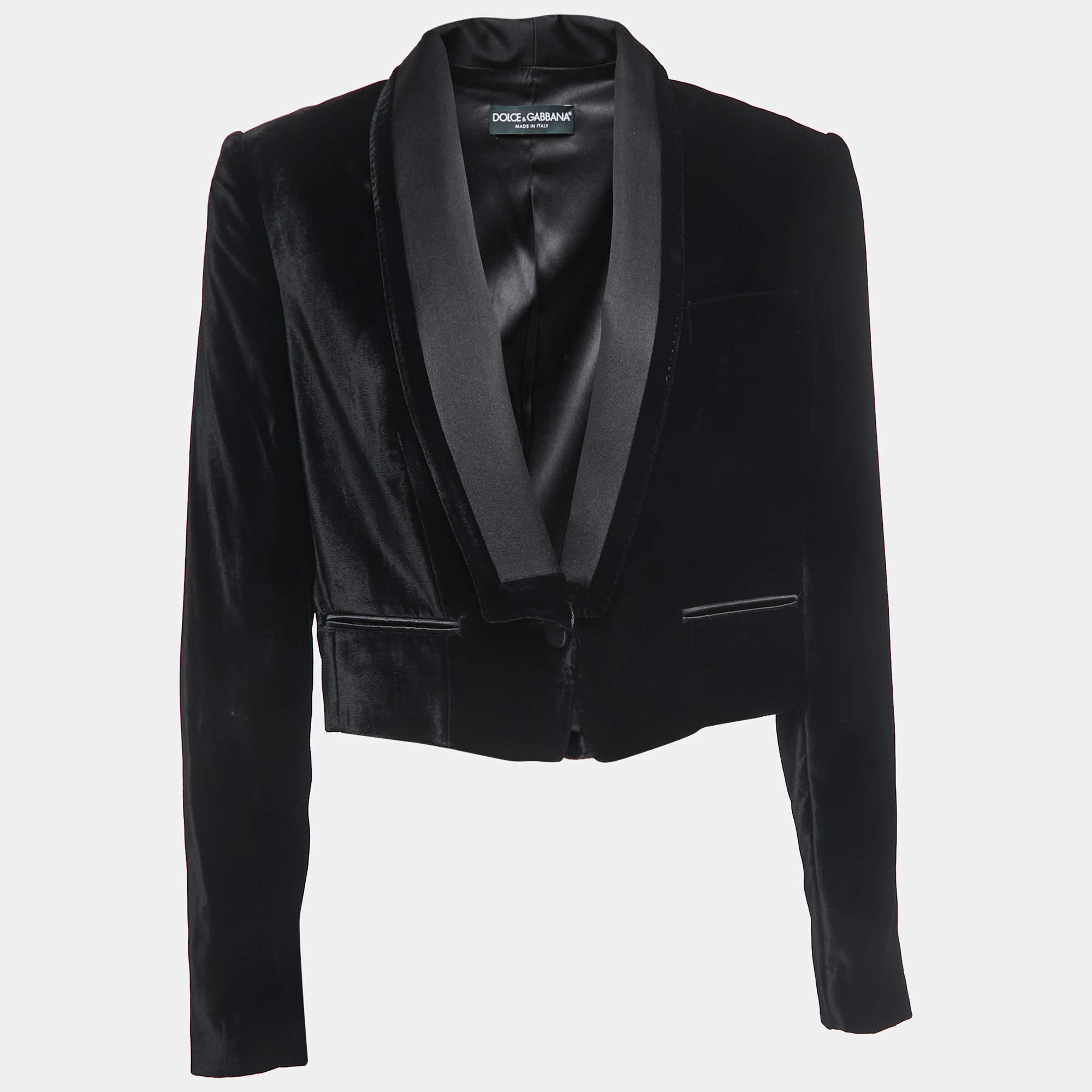 Pre Owned Dolce & Gabbana Black Velvet & Satin Lapel Detailed Blazer M