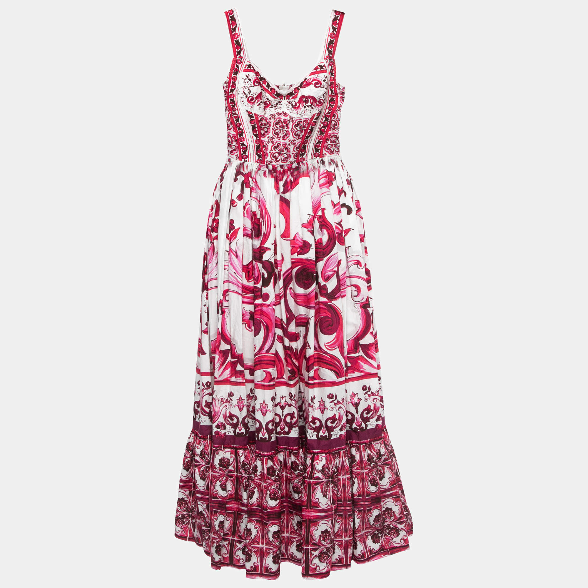 Pre Owned Dolce & Gabbana Pink Majolica Printed Cotton Maxi Dress M