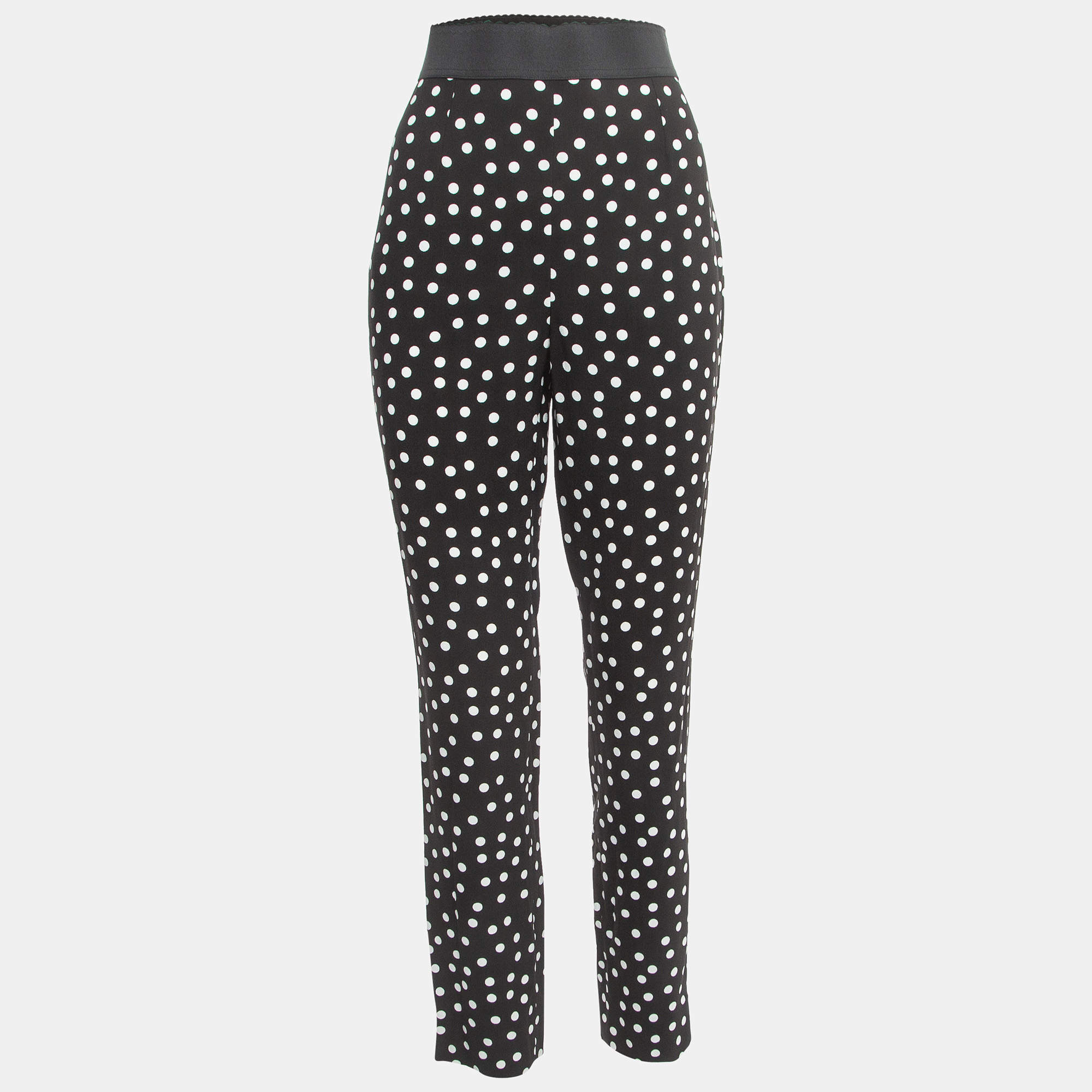 Dolce & Gabbana Polka Black Dot Crepe Trousers XL