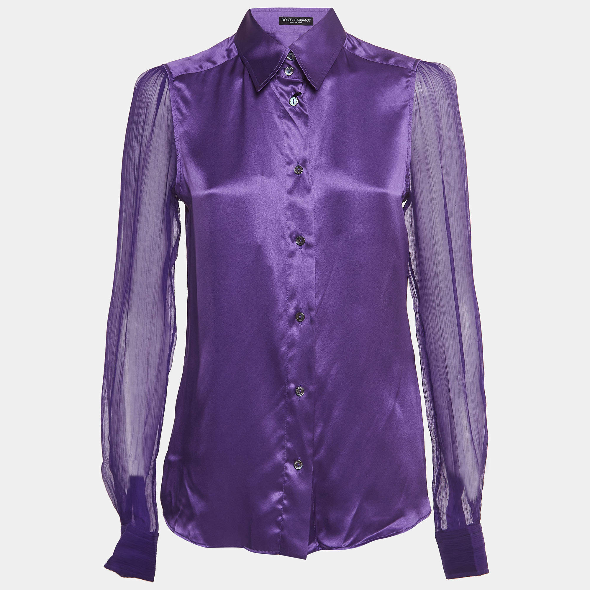 Pre Owned Dolce & Gabbana Purple Silk Semi Sheer Long Sleeve Shirt M