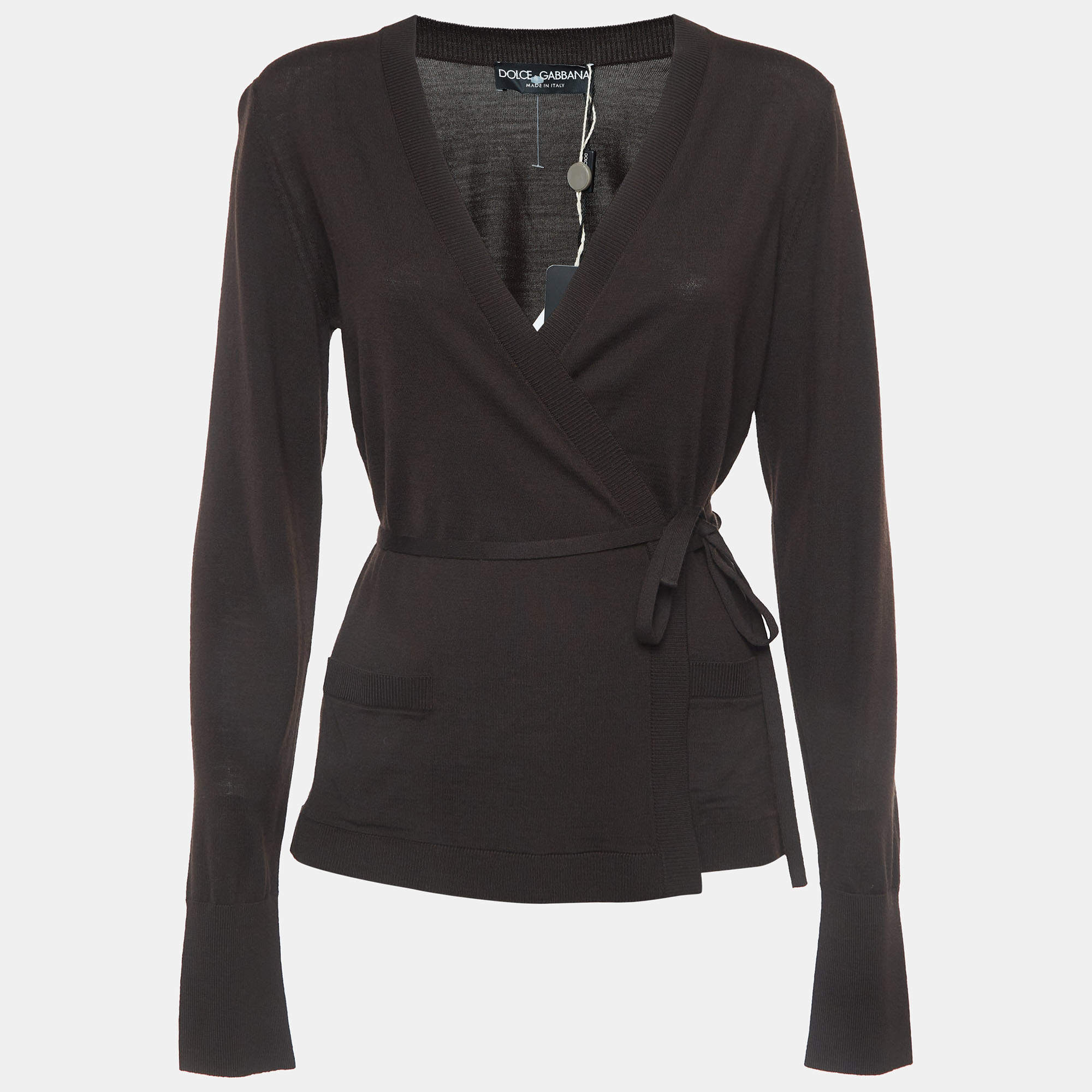 Pre Owned Dolce & Gabbana Brown Wool Wrap Around Cardigan M