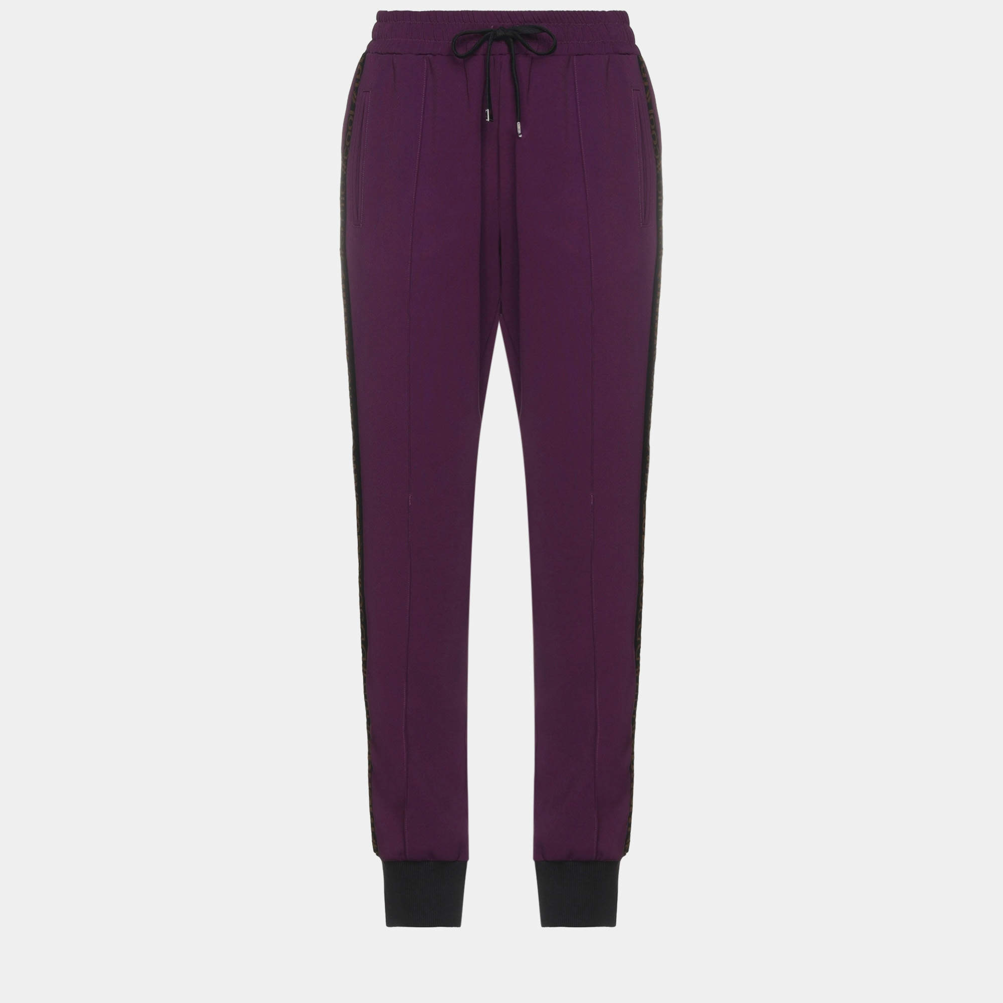 Pre Owned Dolce & Gabbana Purple Knit Logo Band Detail Joggers M (IT 42)