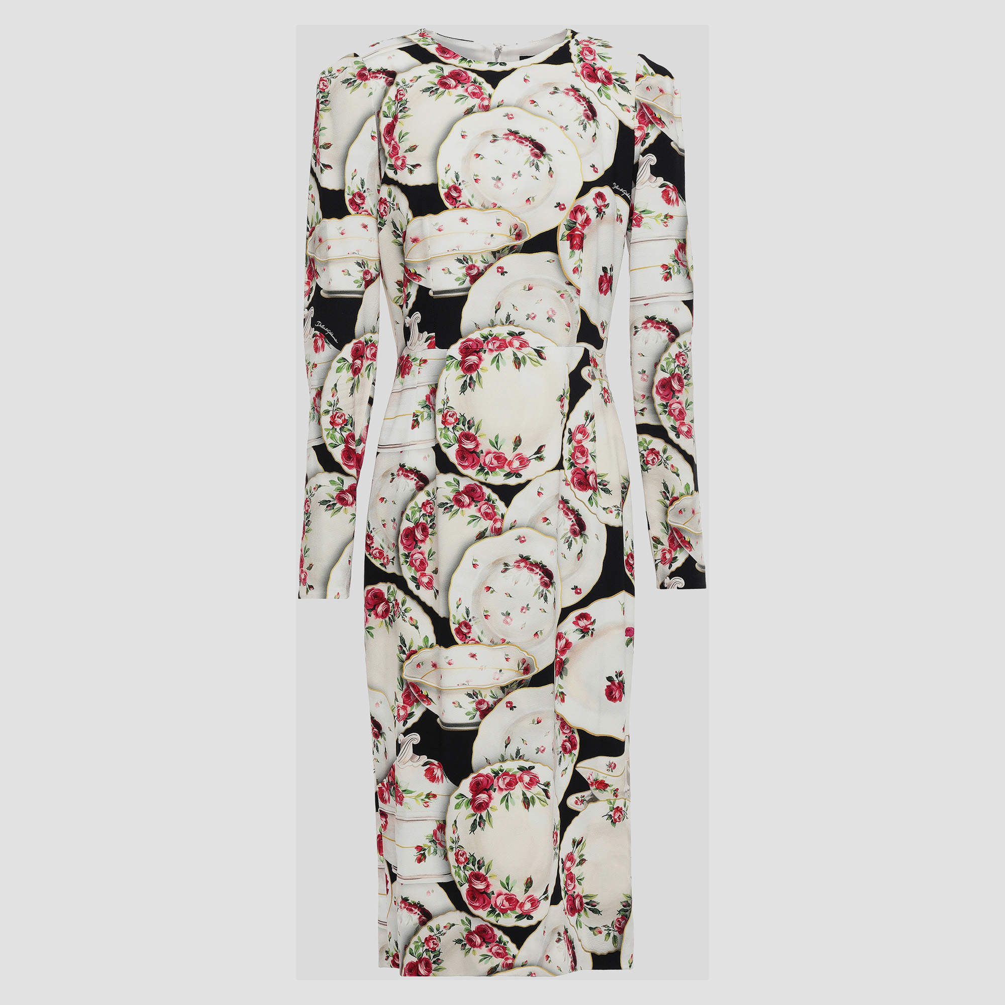 Pre Owned Dolce & Gabbana Ivory Floral Crockery Print Crepe Midi Dress L (IT 46)