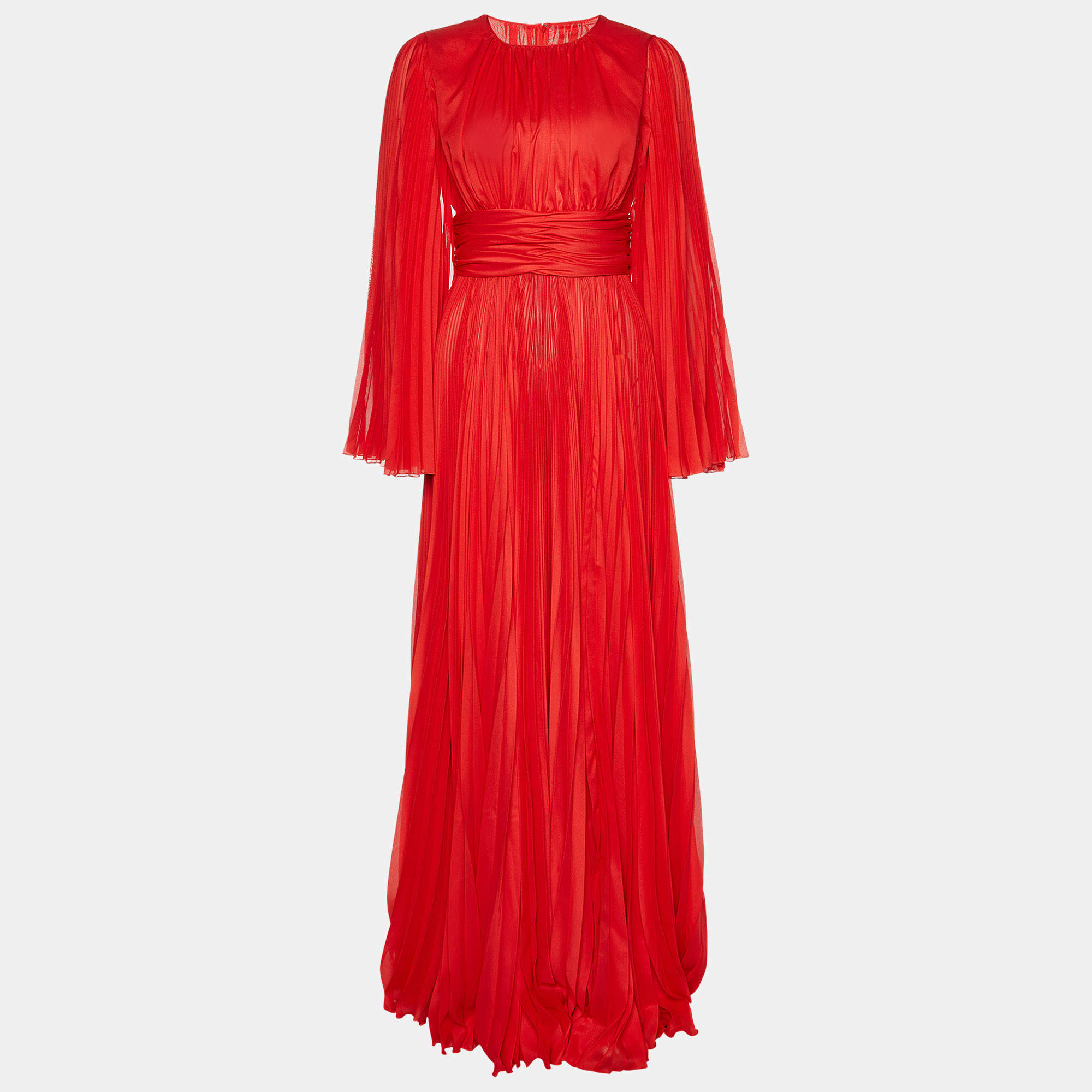 Pre Owned Dolce & Gabbana Red Chiffon Pleated Long Dress S
