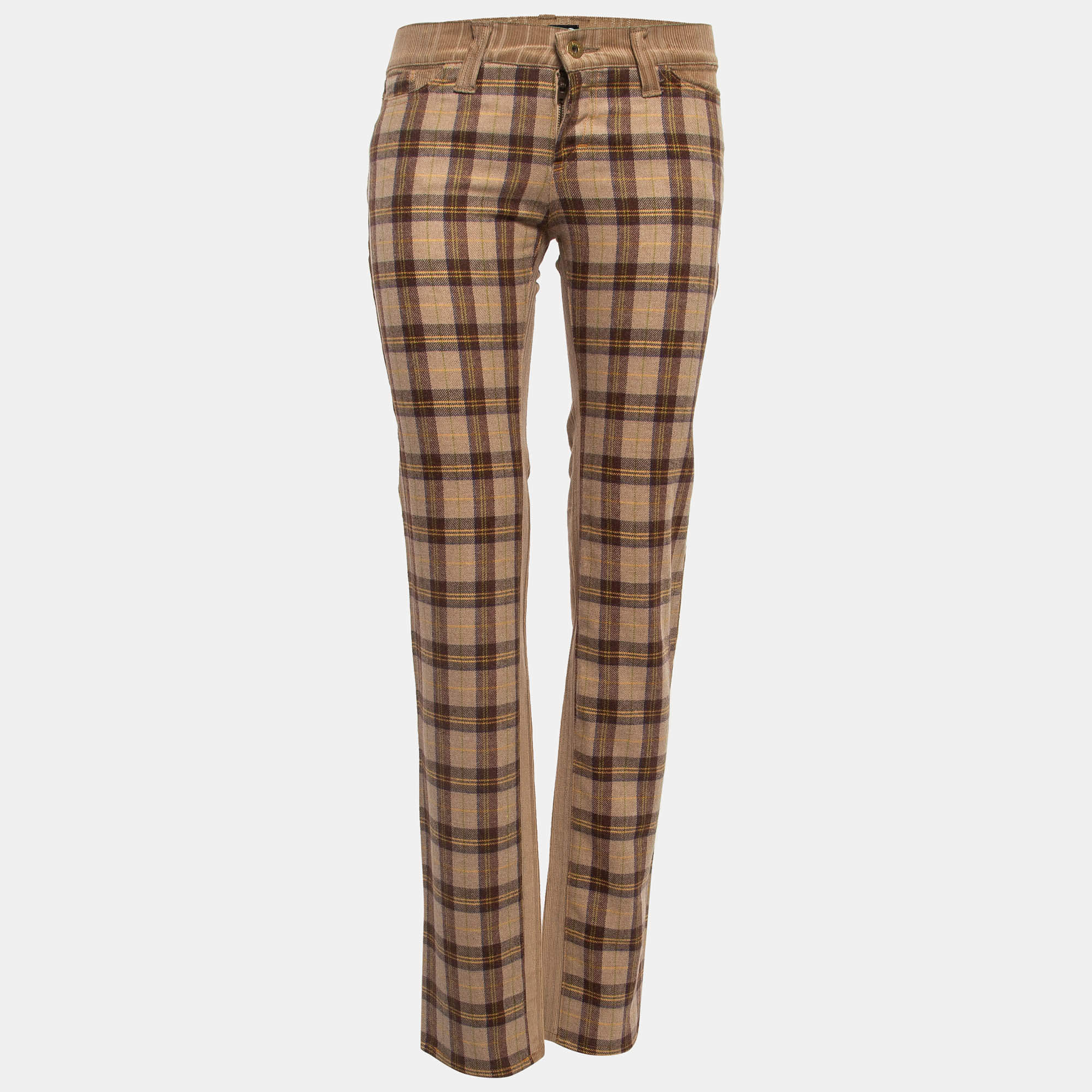 D&G Beige Corduroy & Plaid Wool Blend Trousers S