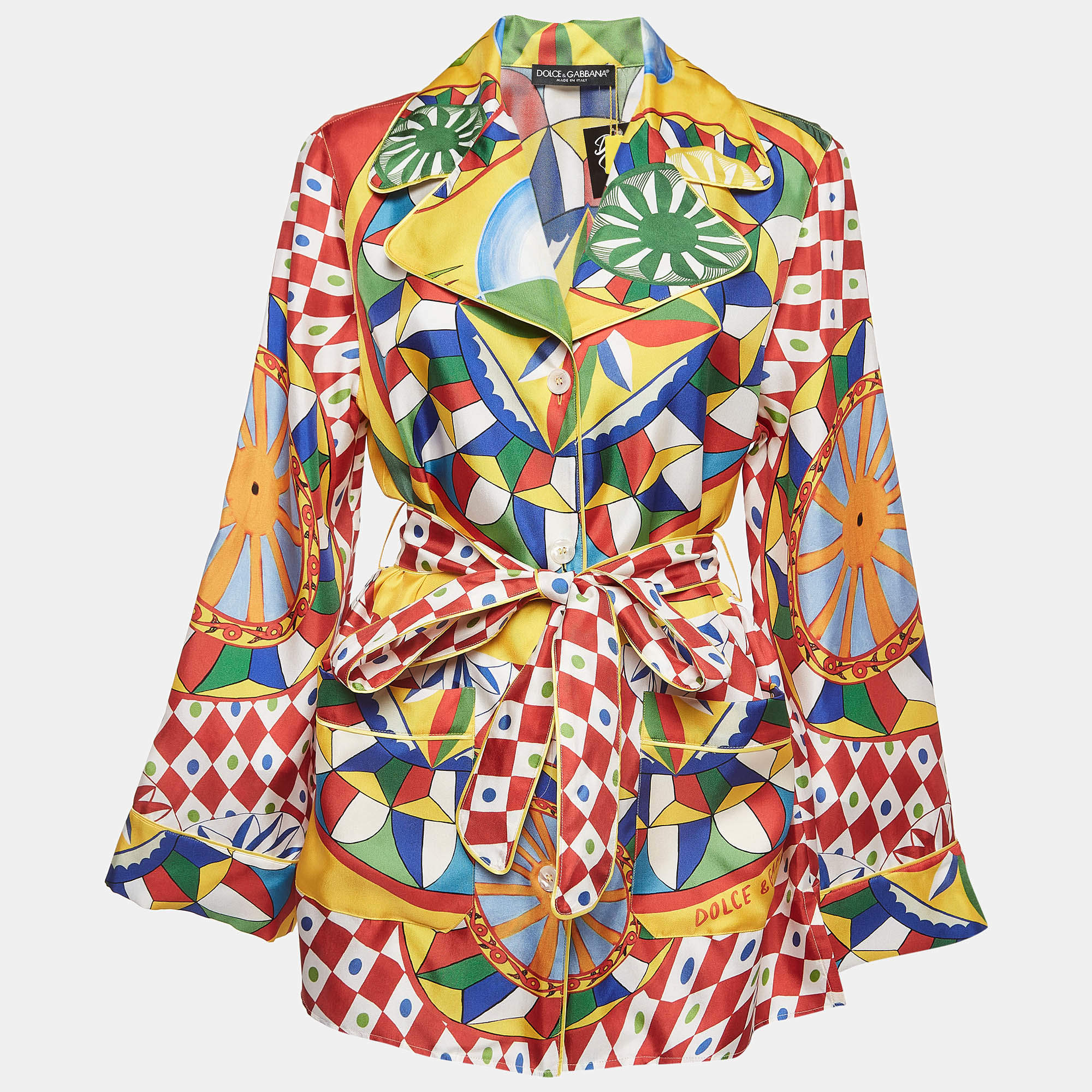 مملوكة مسبقًا Dolce & Gabbana Multicolor Silk Belted Shirt M