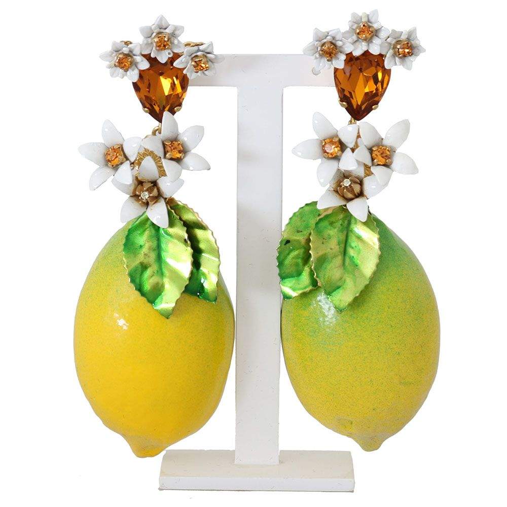 Dolce & Gabbana Lemon Floral Gold Sicily Clip on Dangling Earrings دولتشي  أند غابانا | TLC