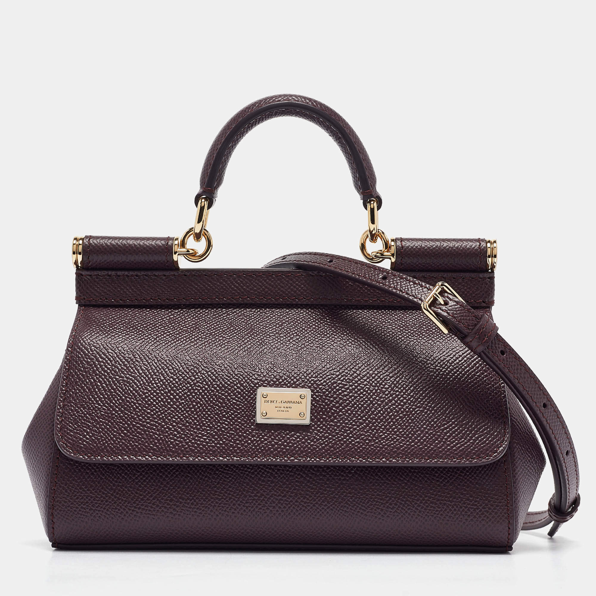 مملوكة مسبقًا Dolce & Gabbana Burgundy Leather Small Miss Sicily Top Handle Bag