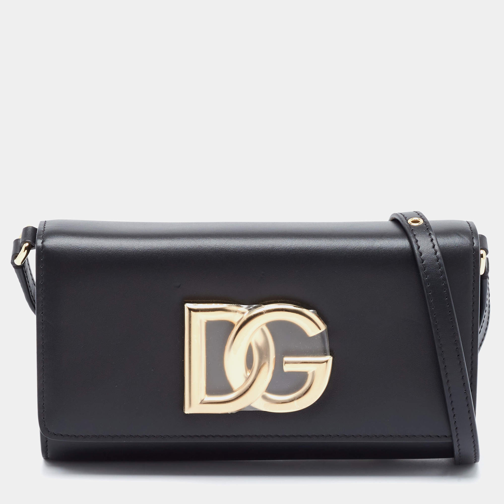 Pre Owned Dolce & Gabbana Black Leather DG Millennials Crossbody Bag
