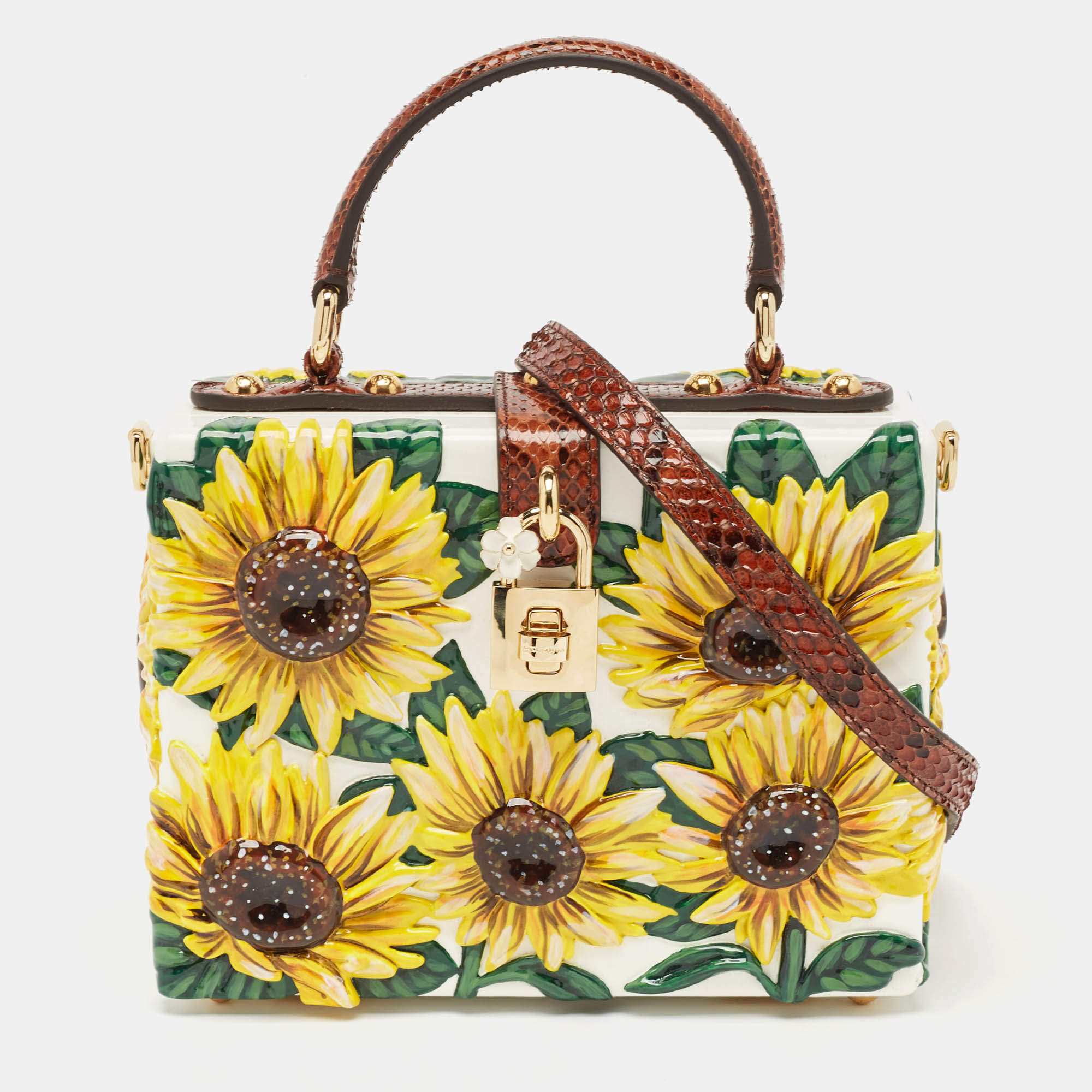 Dolce & Gabbana Yellow/Brown Acrylic and Python Trim Sunflower Dolce Box Bag