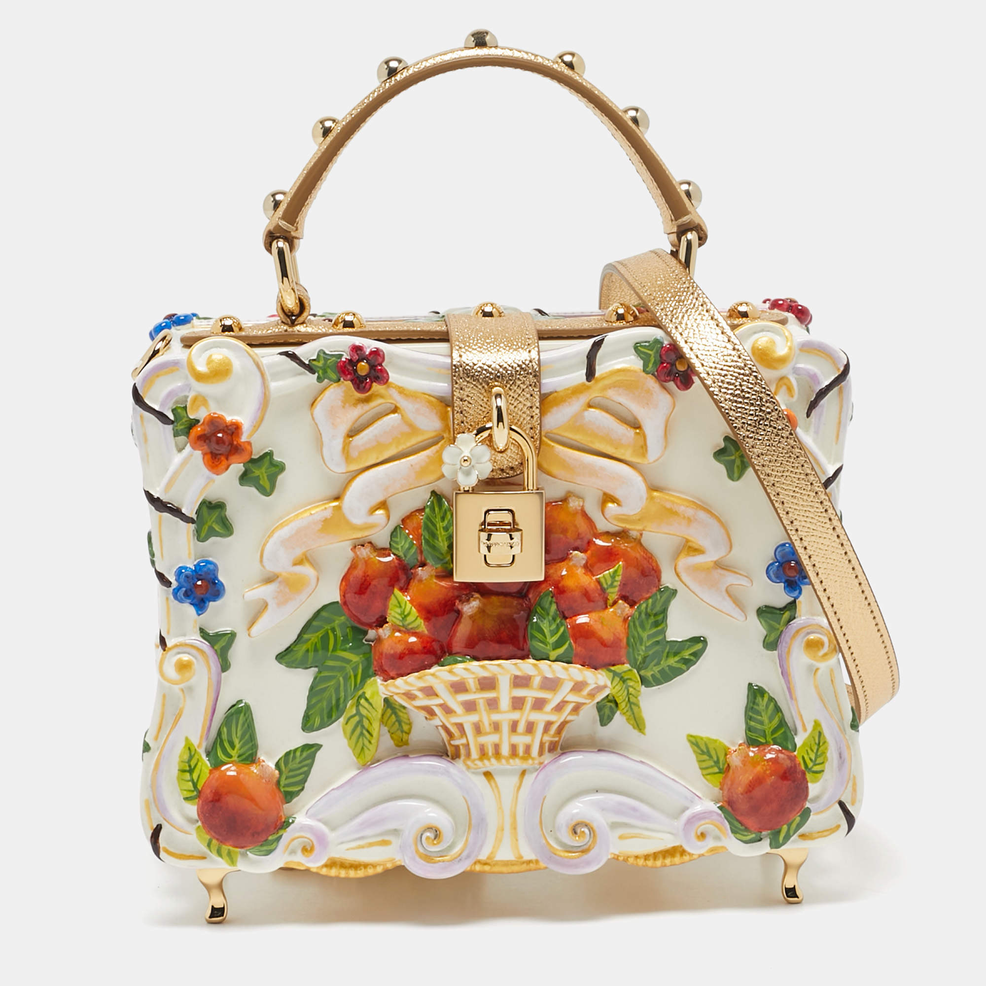 Pre Owned Dolce & Gabbana Gold Acrylic and Leather Fruit basket Dolce Box Top Handle Bag
