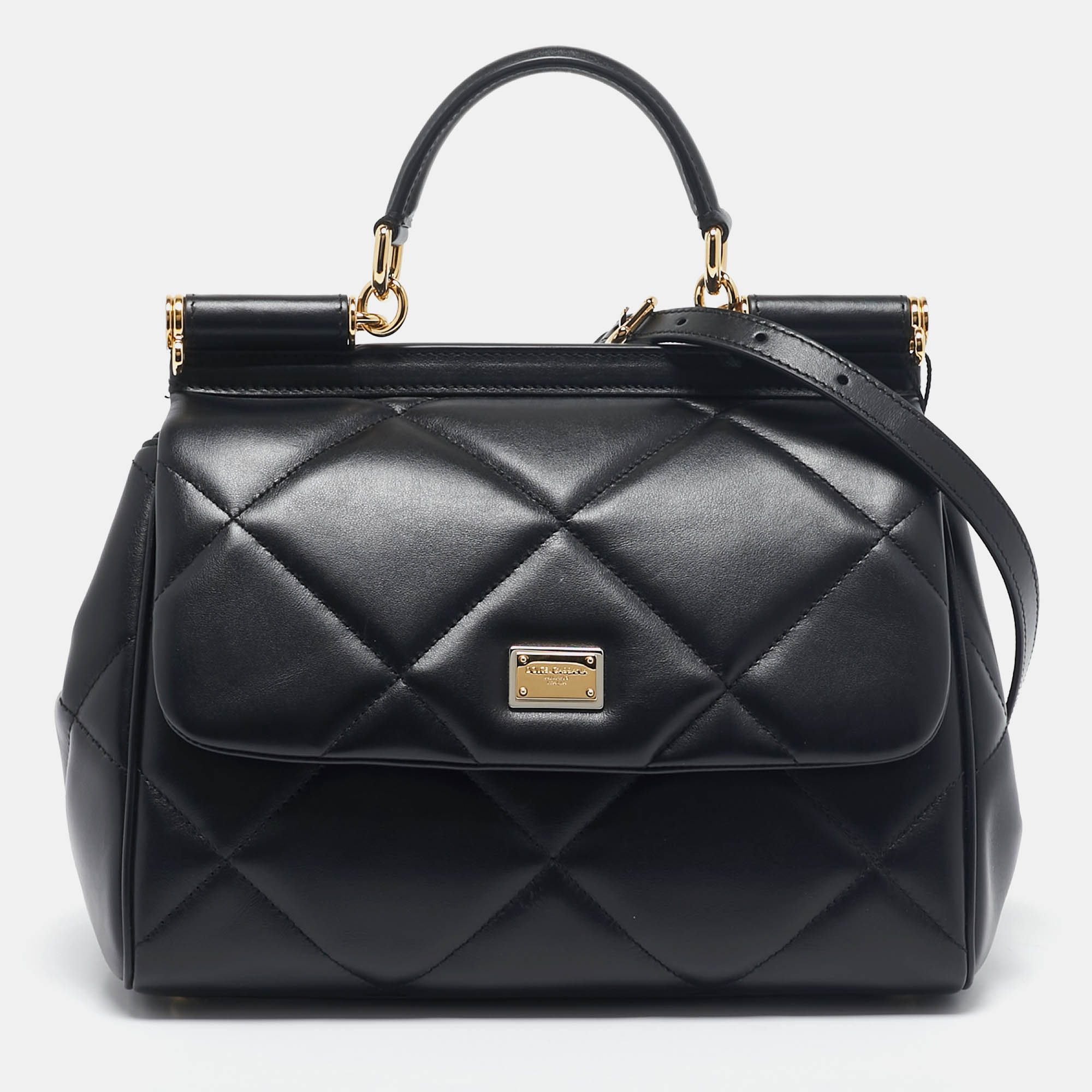 Pre Owned Dolce & Gabbana Black Quilted Leather Medium Miss Sicily Top Handle Bag