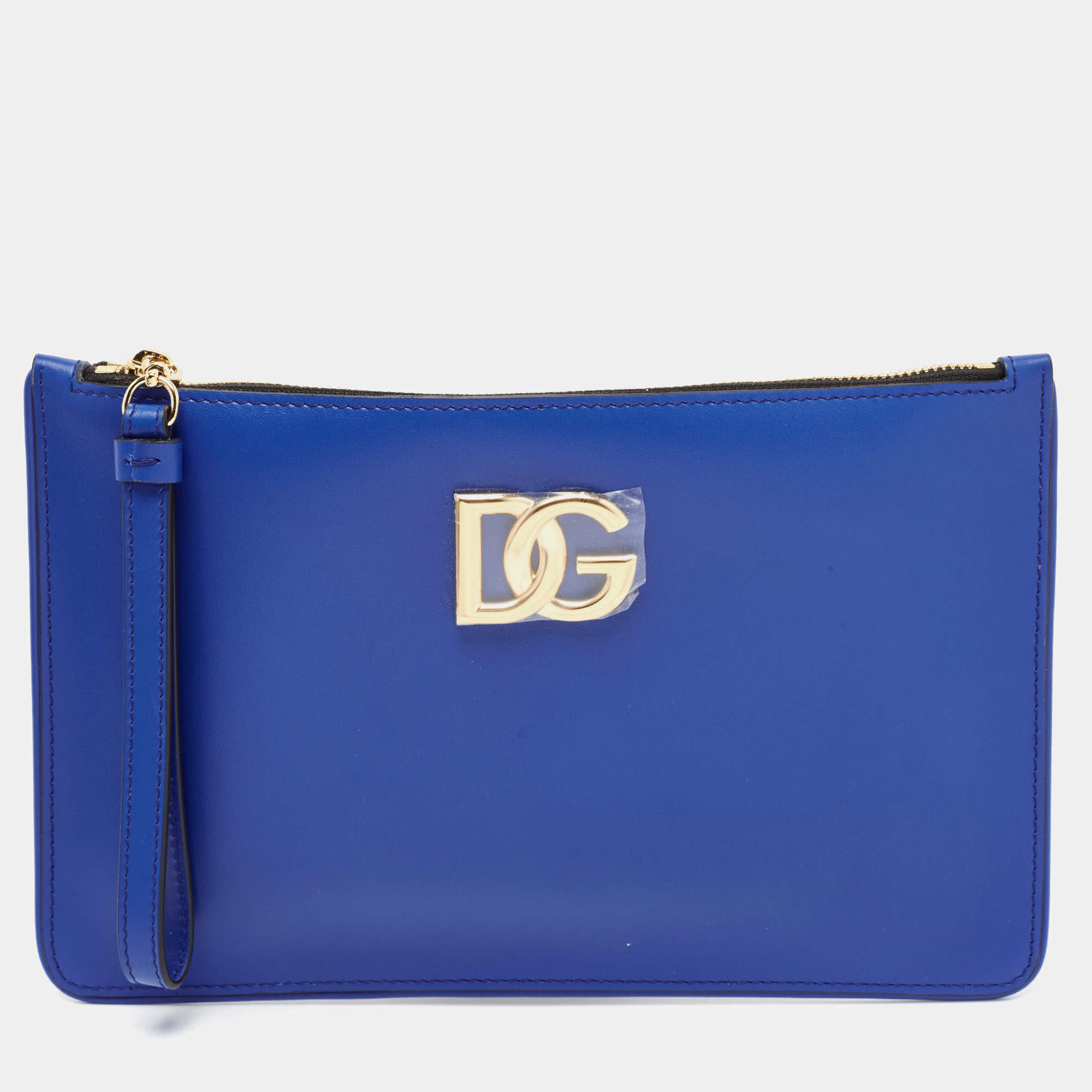 Pre Owned Dolce & Gabbana Blue Leather DG Millennials Wristlet Clutch