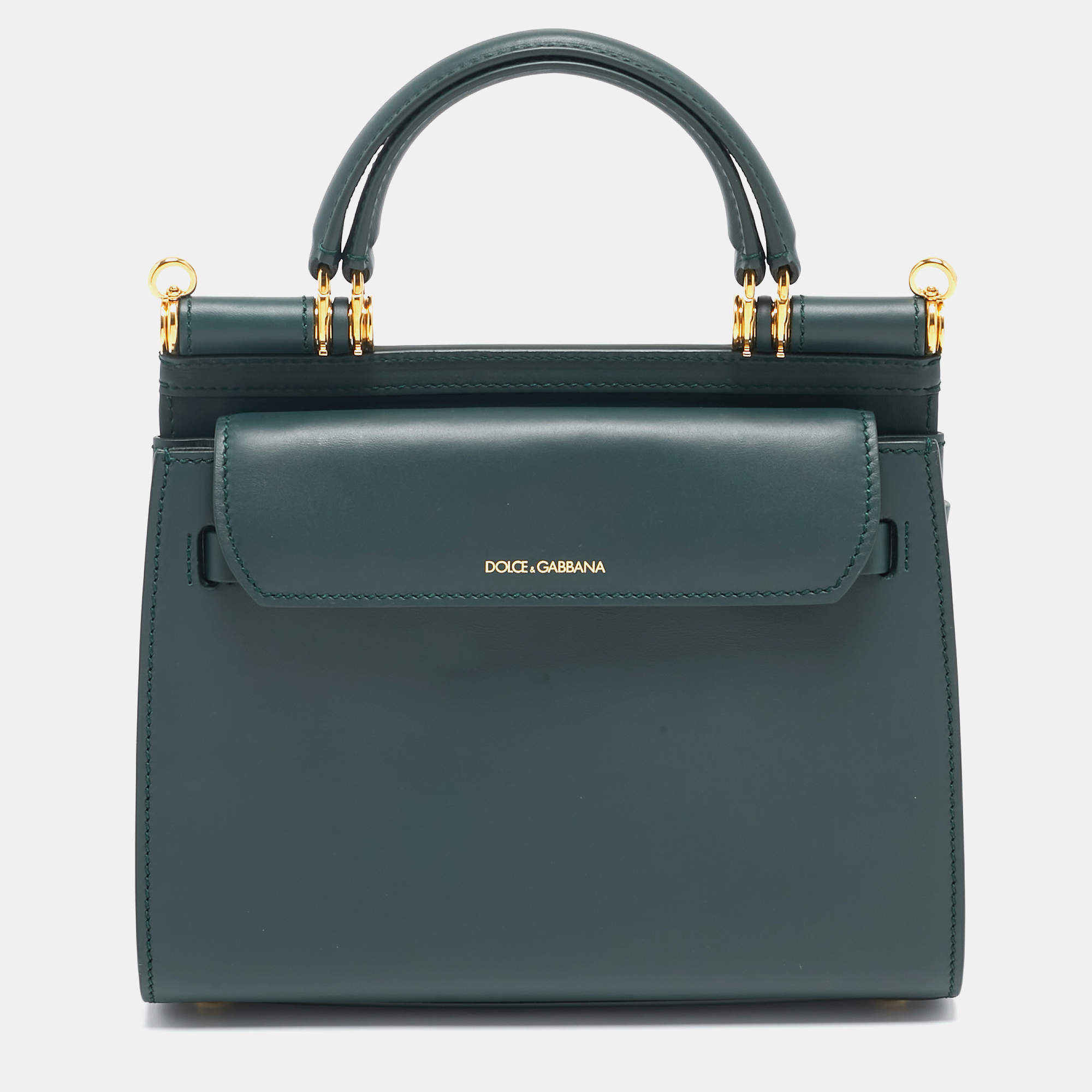 Pre Owned Dolce & Gabbana Dark Green Leather Small Miss Sicily 58 Top Handle Bag
