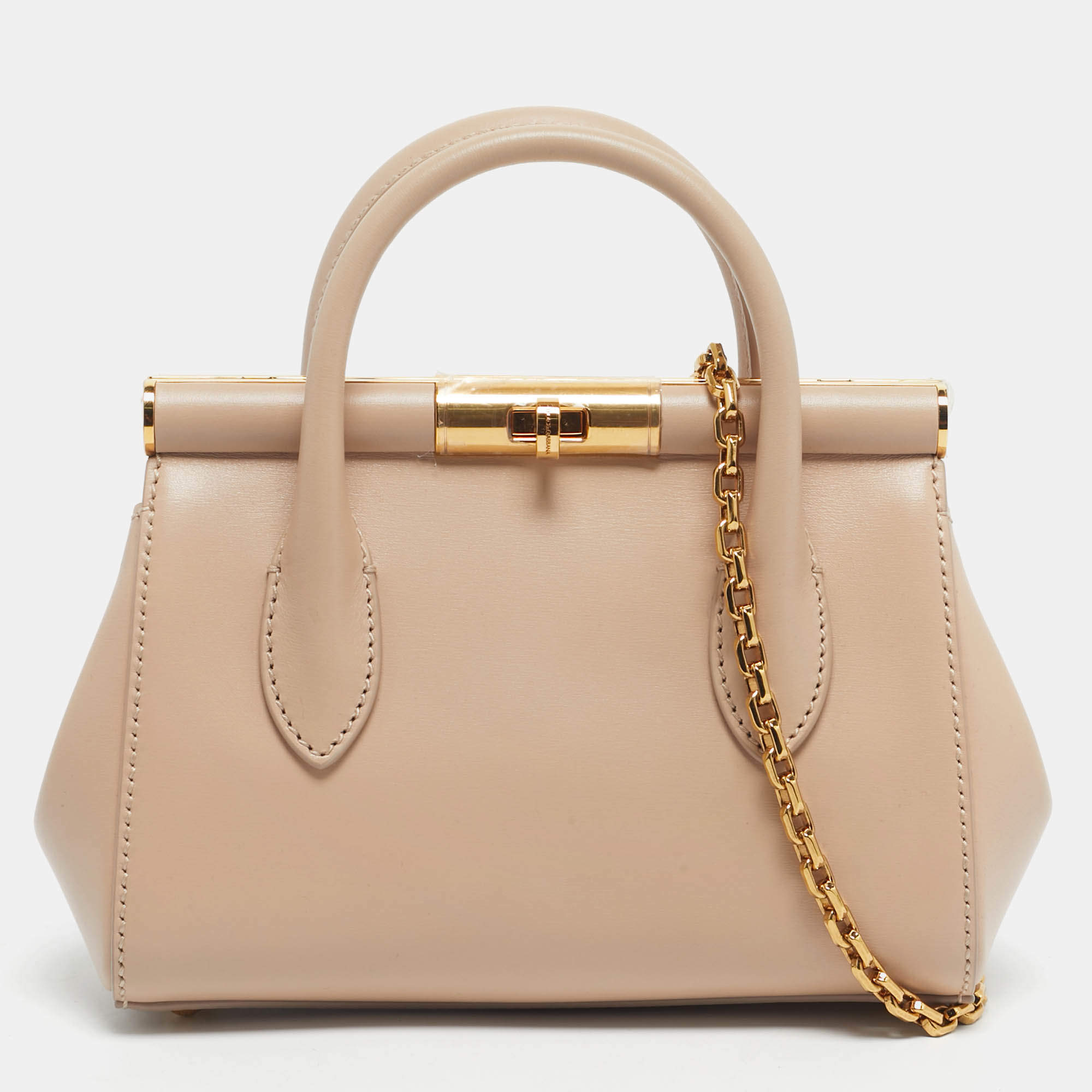 Pre Owned Dolce & Gabbana Beige Leather Mini Marlene Tote