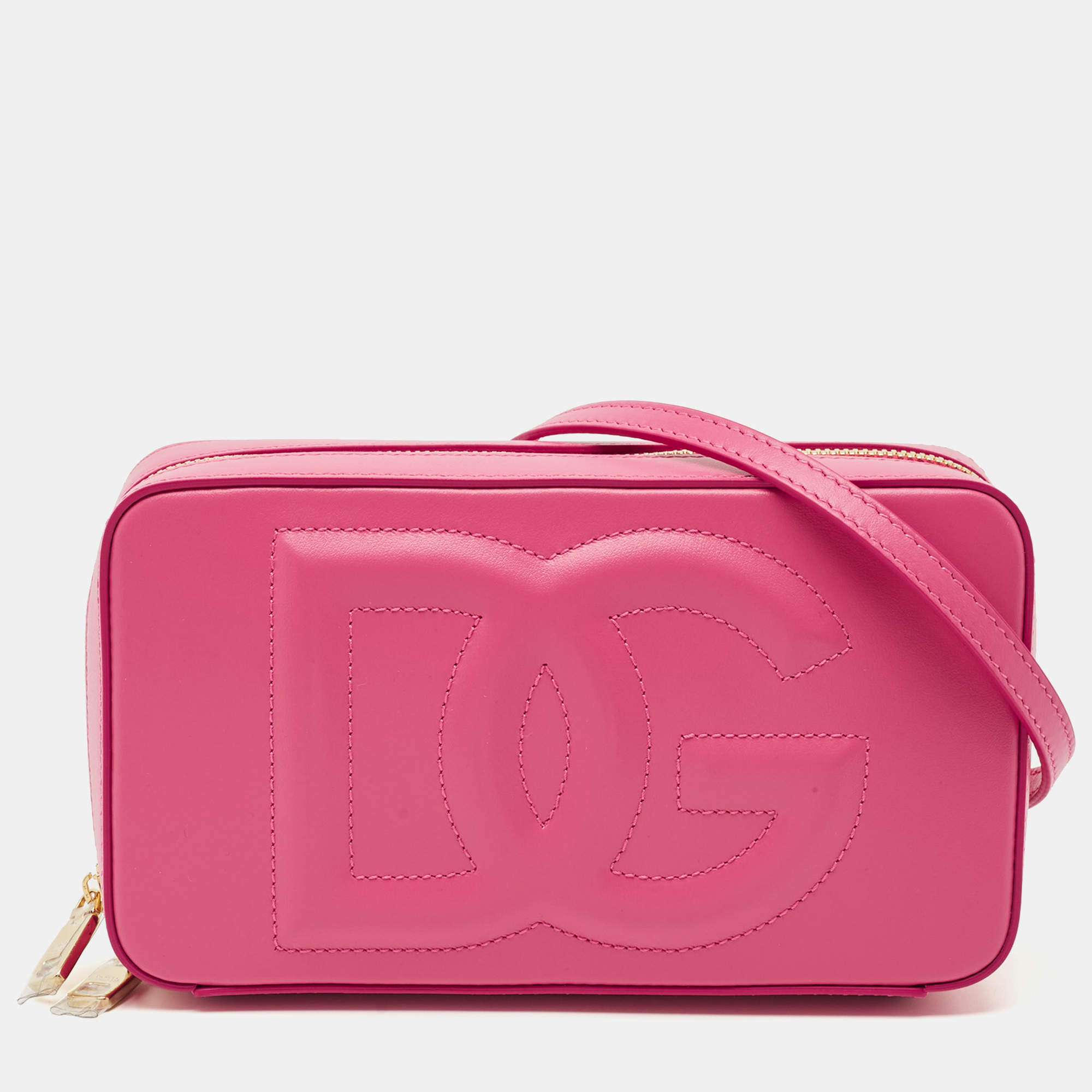 Pre Owned Dolce & Gabbana Pink Leather DG Logo Camera Crossbody Bag