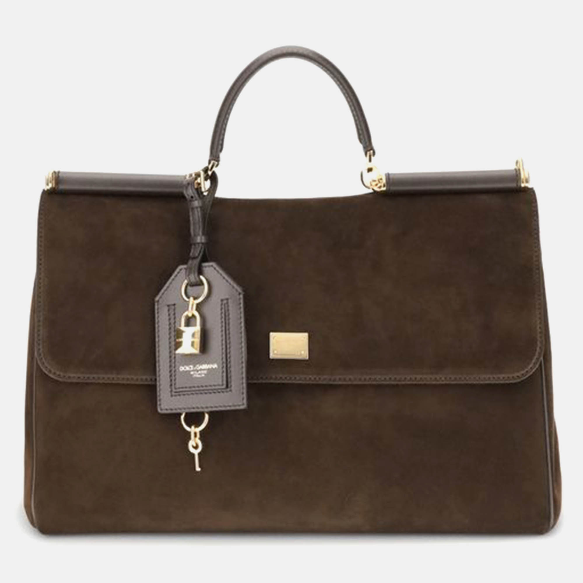 Pre Owned Dolce & Gabbana Sicily Brown Suede Handbag