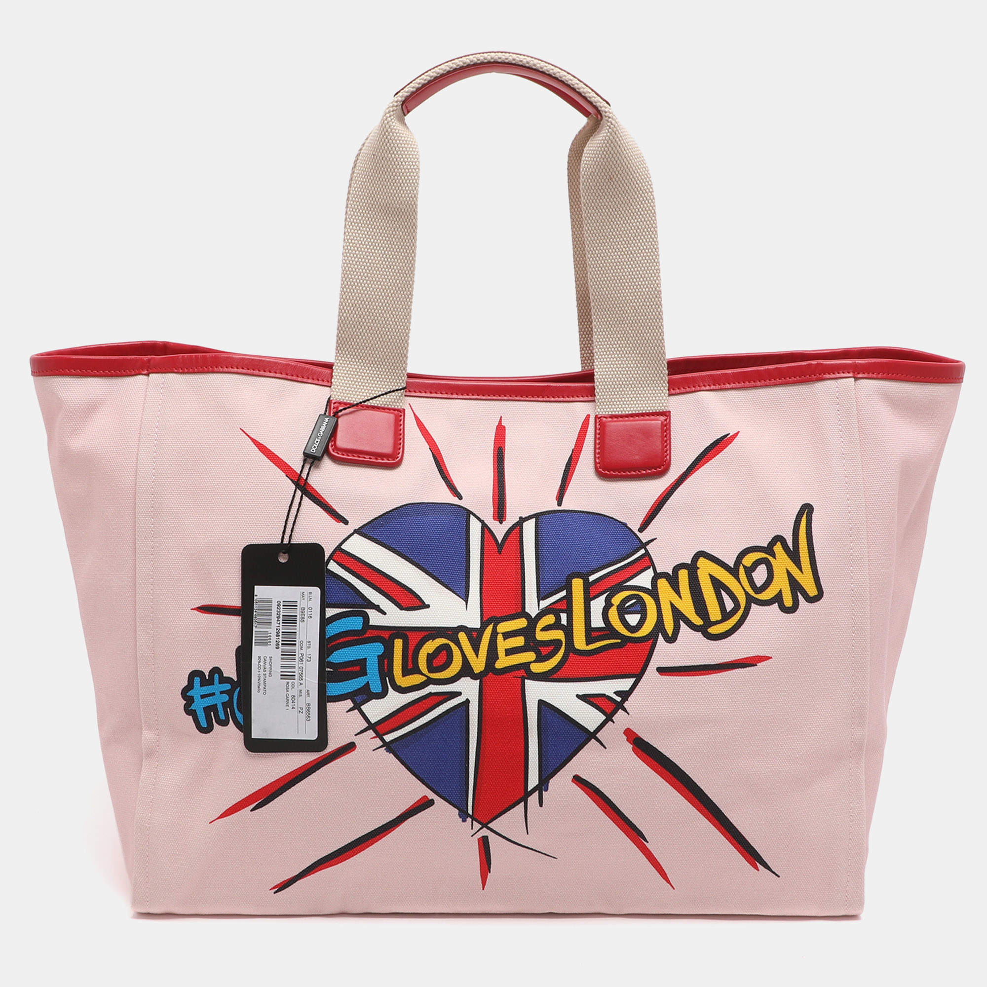 مملوكة مسبقًا Dolce & Gabbana DG Loves London Pink/Red Canvas and Leather Shopper Tote