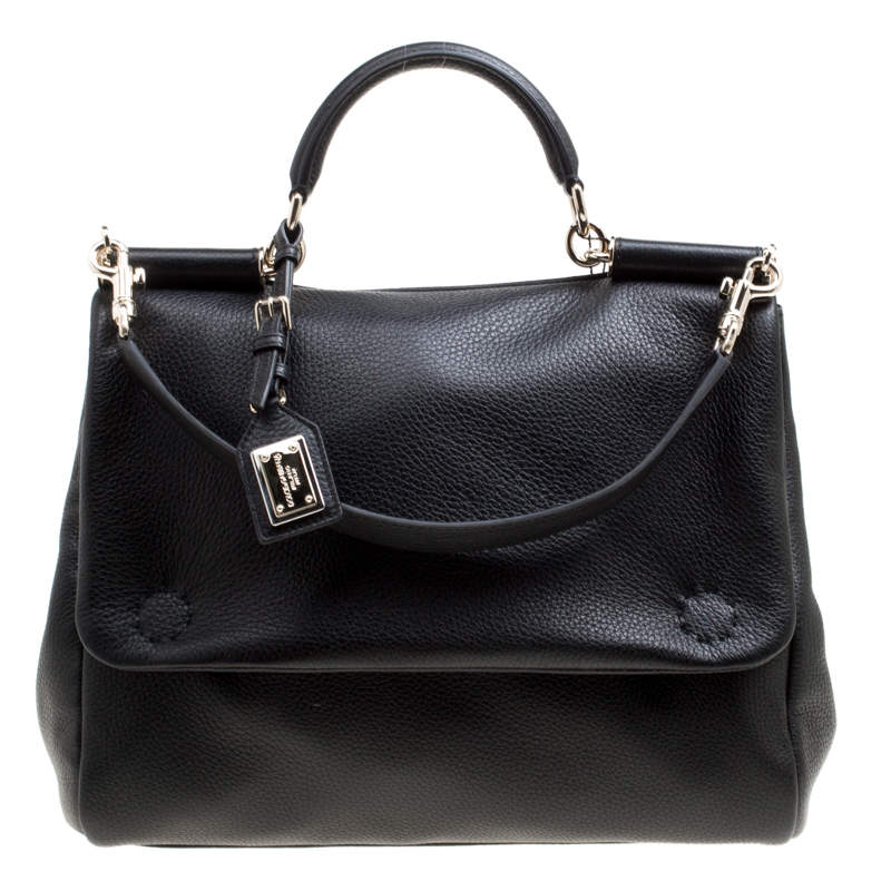Dolce & Gabbana Black Soft Leather Large Sicily Top Handle Bag Dolce ...