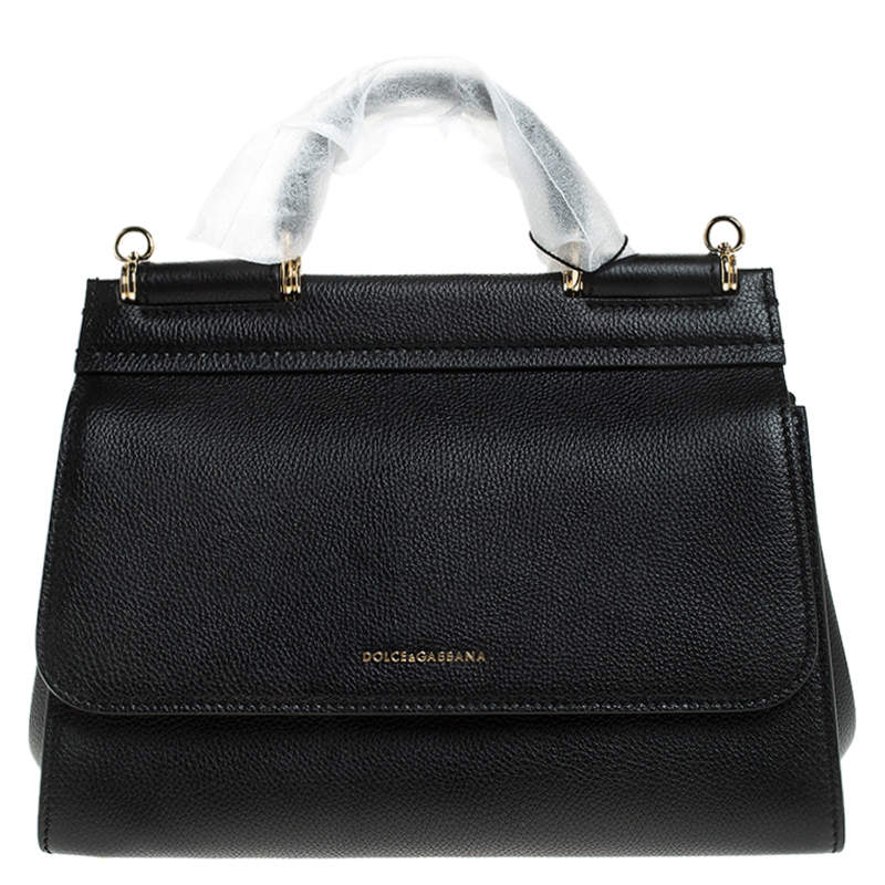 Dolce & Gabbana Black Leather Soft Medium Miss Sicily Top Handle Bag ...