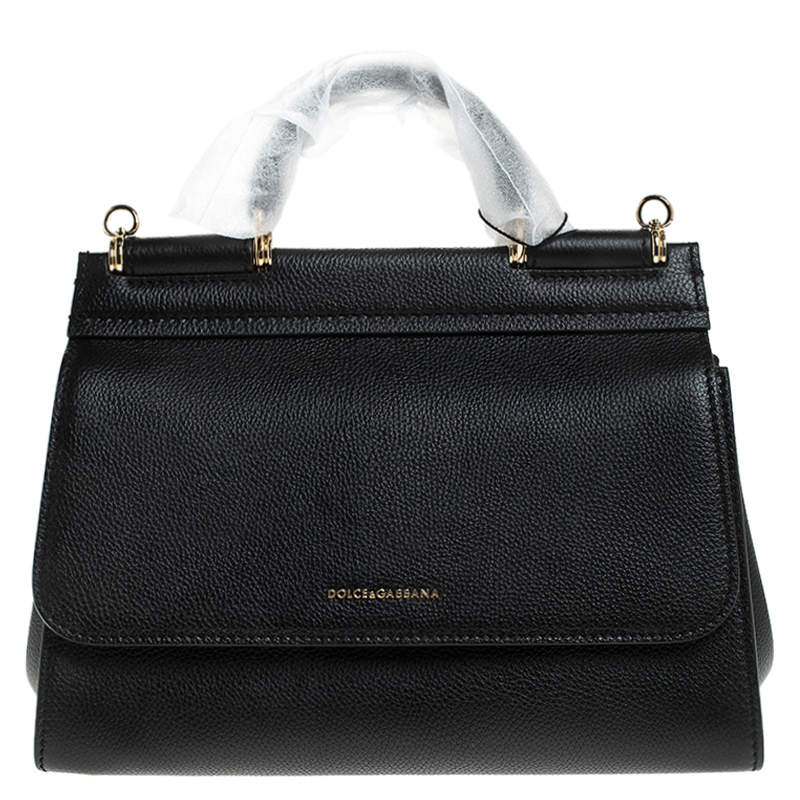 Pre Owned Dolce & Gabbana Black Leather Soft Medium Miss Sicily Top Handle Bag
