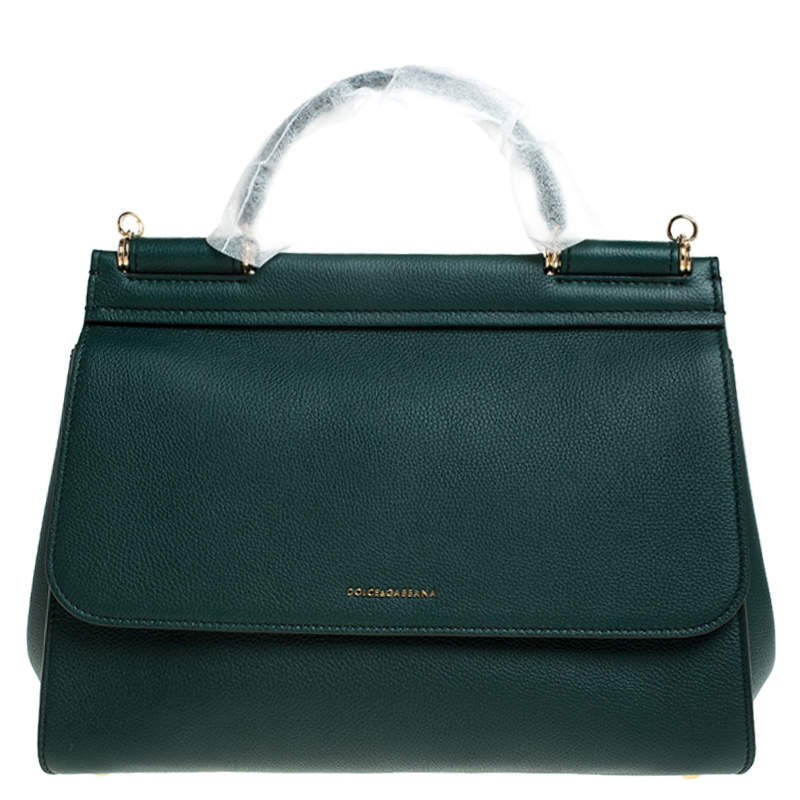 مملوكة مسبقًا Dolce & Gabbana Green Smooth Leather Large Miss Sicily Top Handle Bag